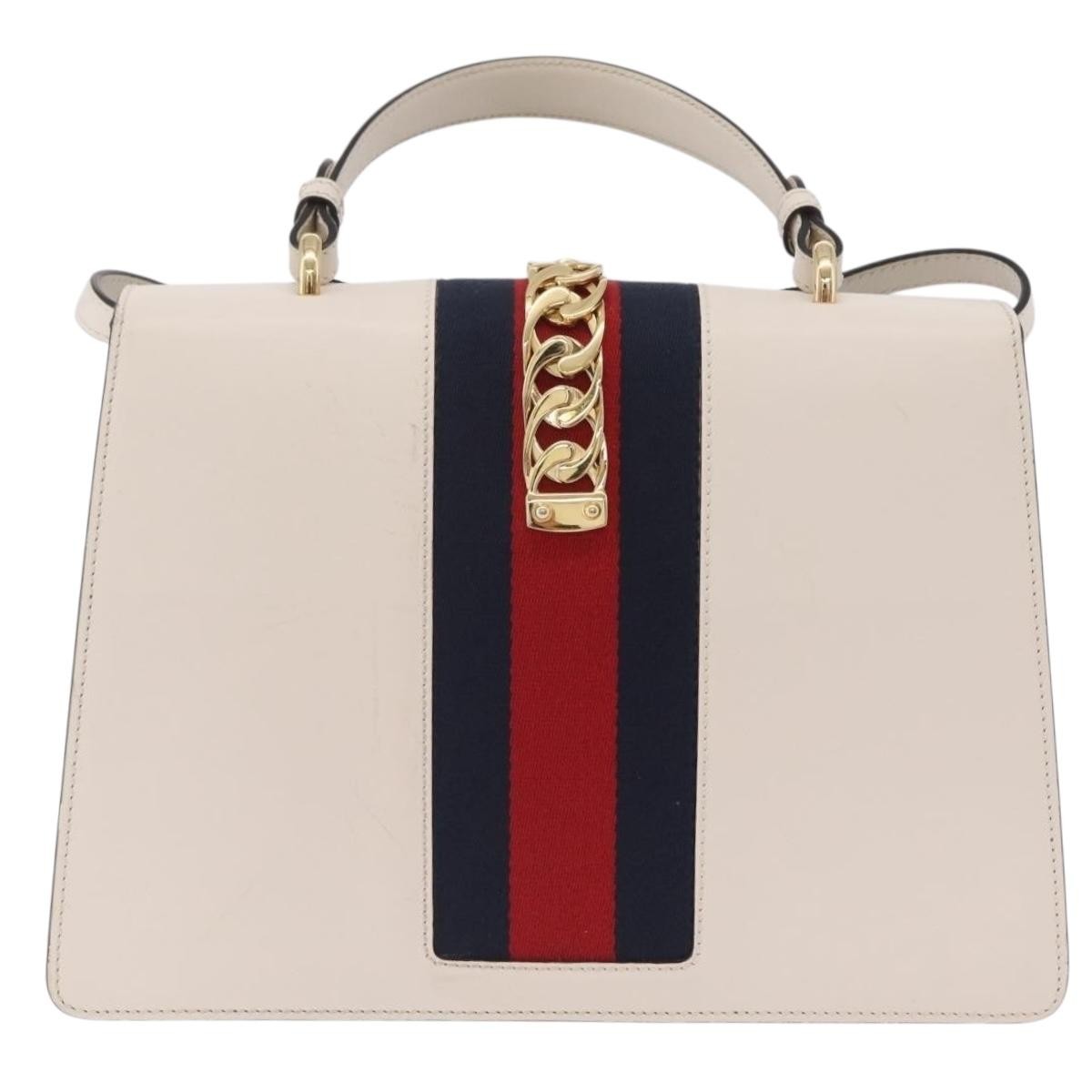 Gucci Sylvie Top Handle Embroidered Leather White Leather Handbag (Pre-Owned)