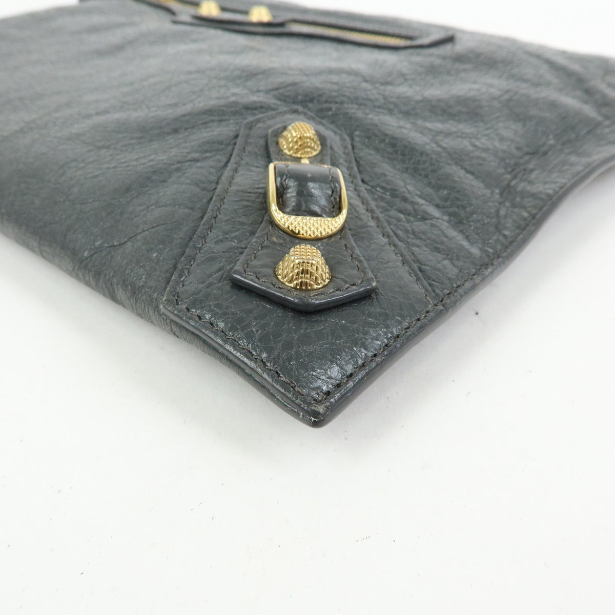 Balenciaga Zip Around Giant Studs Clutch Leather Gray Leather Clutche & Pouche Bag (Pre-Owned)