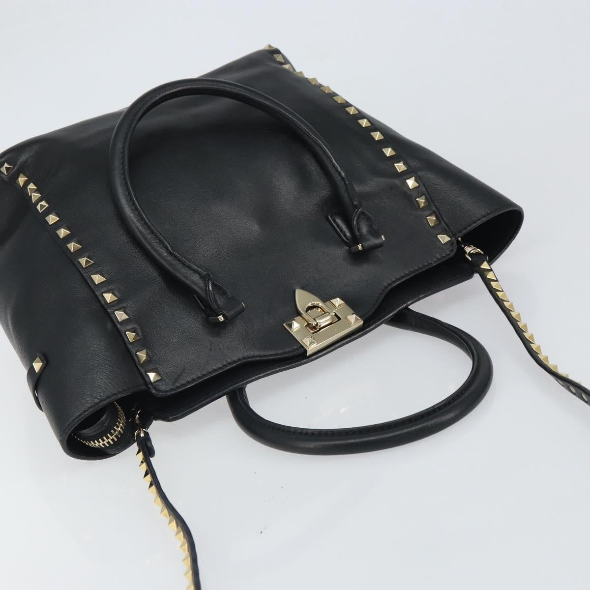Valentino Garavani Rockstud Tote Soft Leather Black Leather Tote Bag Bag (Pre-Owned)