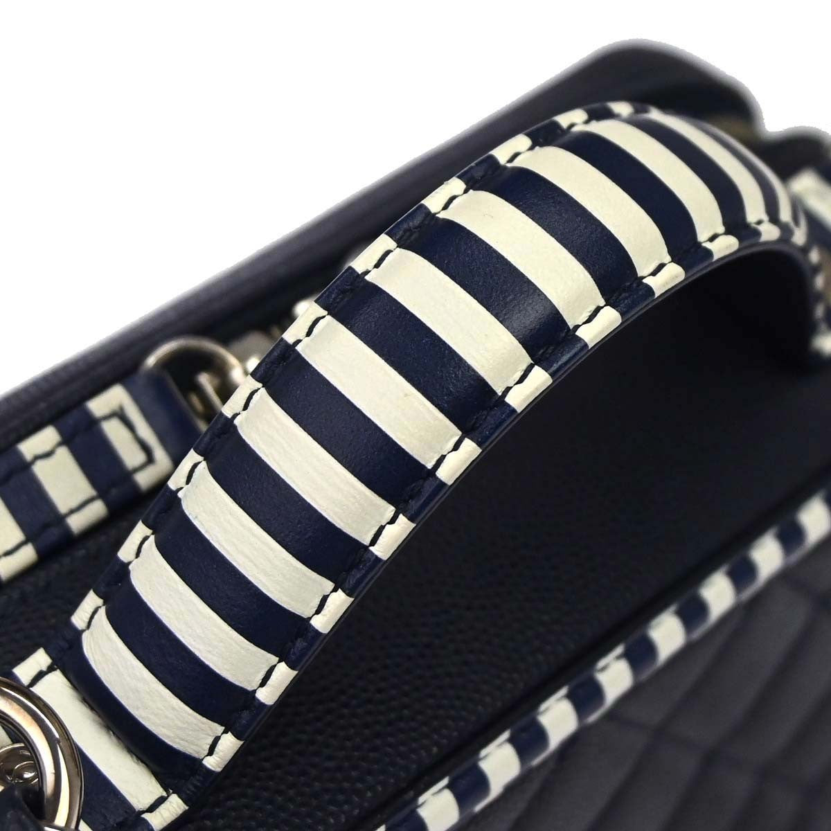 Chanel Filigree Vanity Case Quilted Caviar With Striped Leather Navy Leather Clutche & Pouche Bag (Pre-Owned)