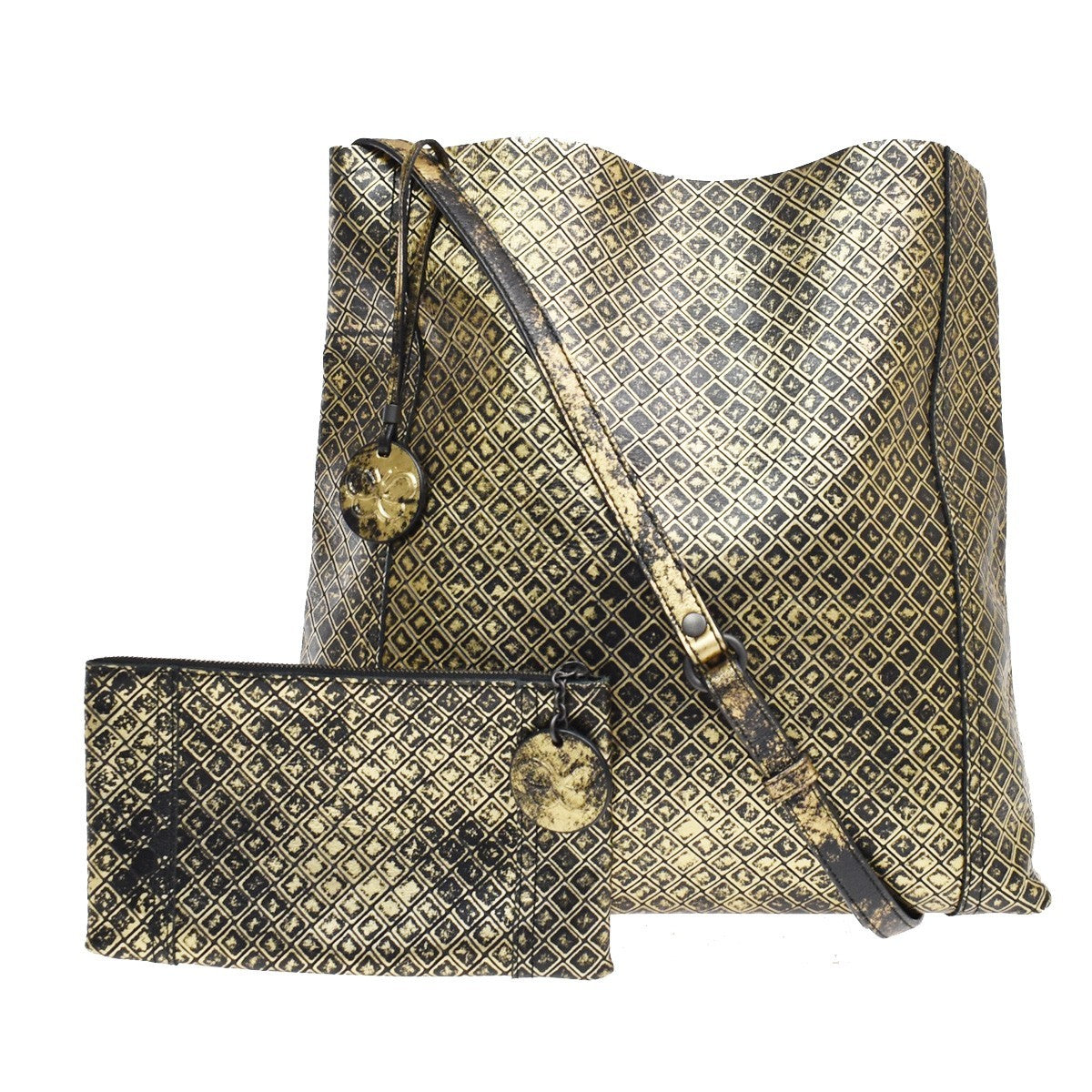 Bottega Veneta Messenger Butterfly Intrecciomirage Intarsio Leather Gold Leather Handbag (Pre-Owned)