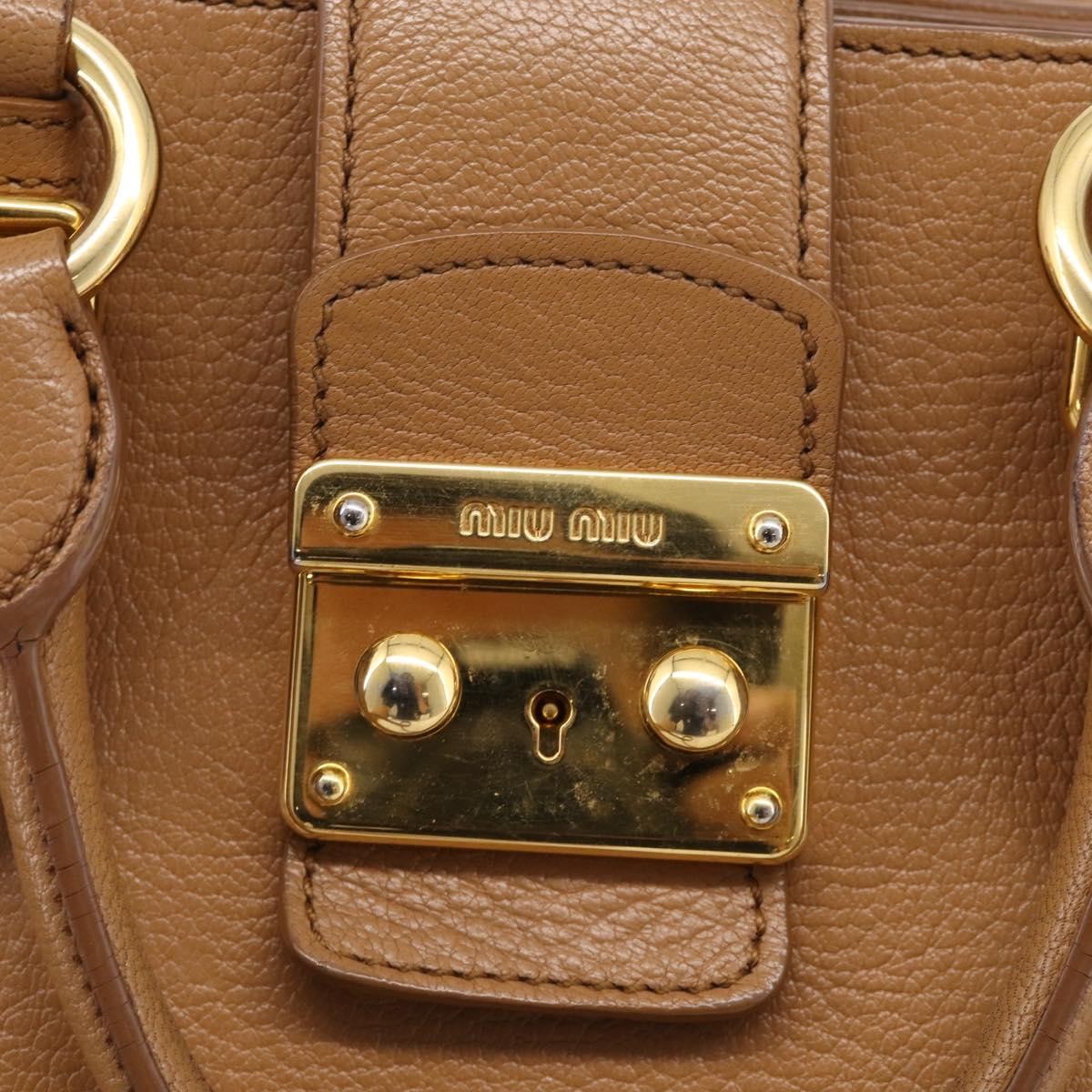Miu Miu Madras Convertible Lock Leather Brown Leather Tote Bag Bag (Pre-Owned)