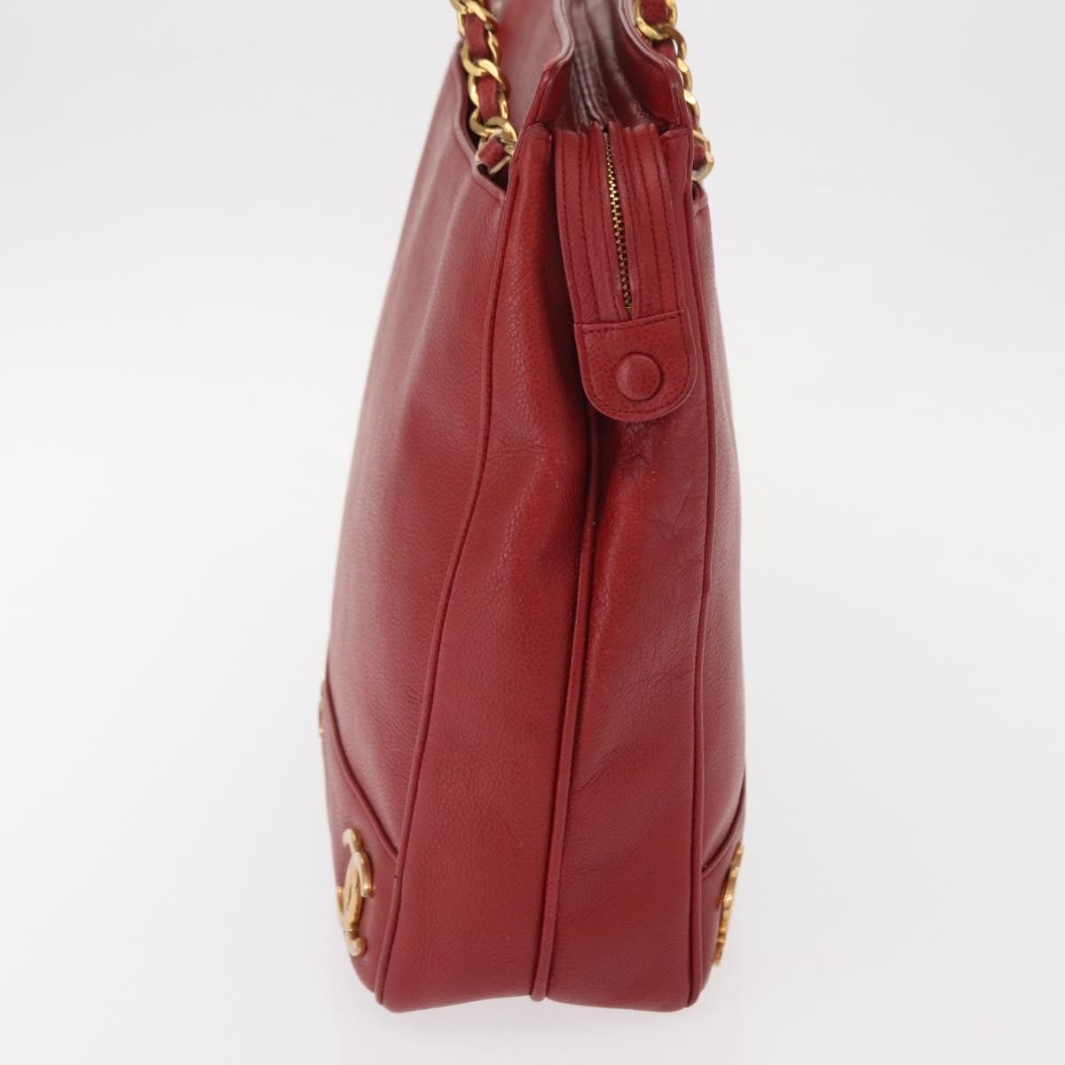 Chanel Vintage Metal Cc Caviar Red Leather Shoulder Bag Bag (Pre-Owned)