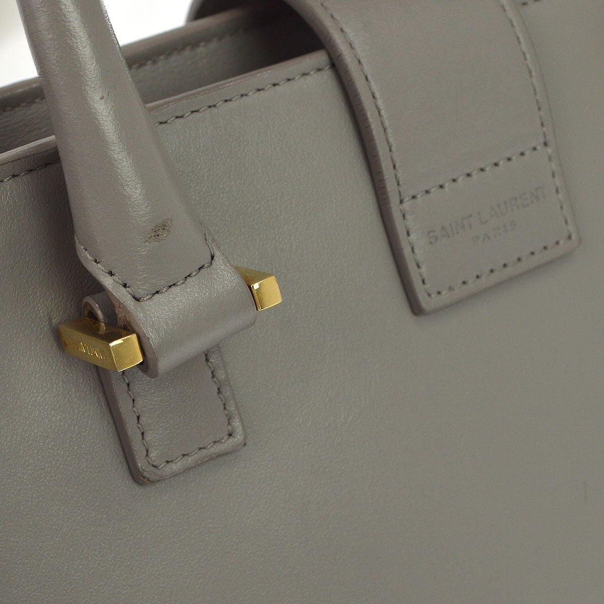Saint Laurent Monogram Cabas Leather Gray Leather Tote Bag Bag (Pre-Owned)
