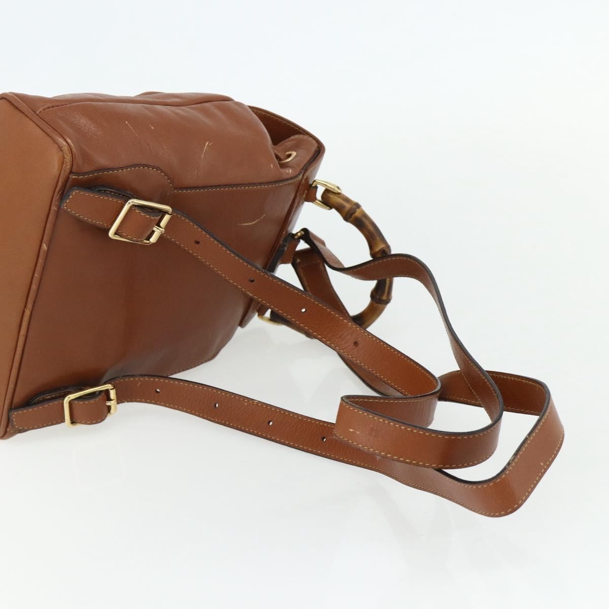 Gucci Vintage Bamboo Leather Brown Leather Backpack Bag (Pre-Owned)