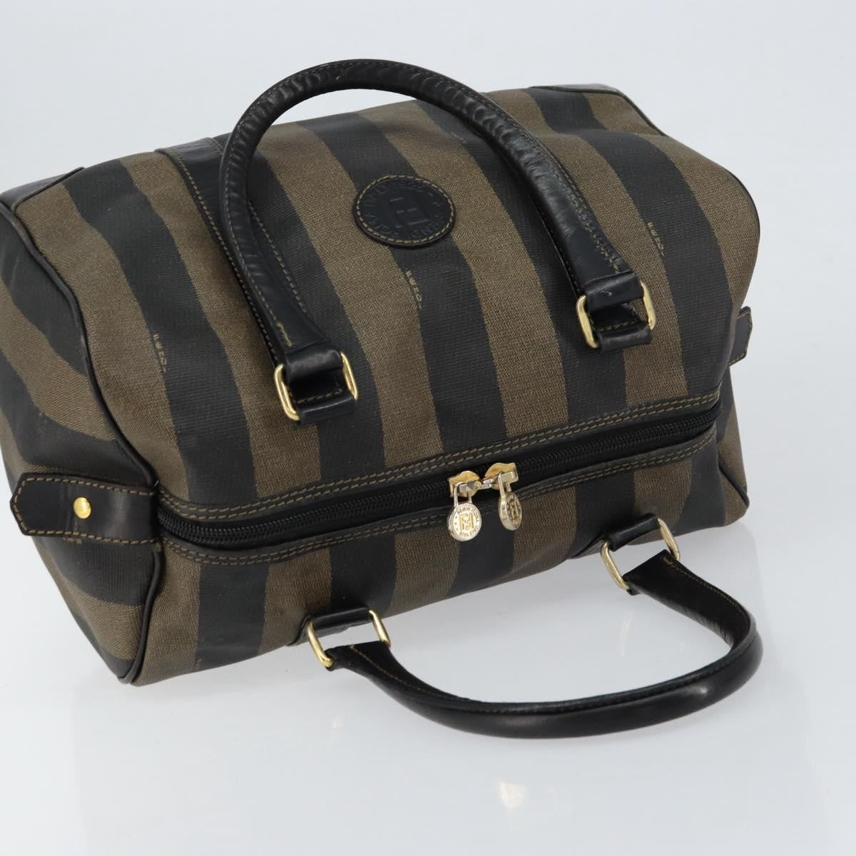 Fendi Vintage Pequin Boston Coated Canvas Brown Canvas Handbag (Pre-Owned)