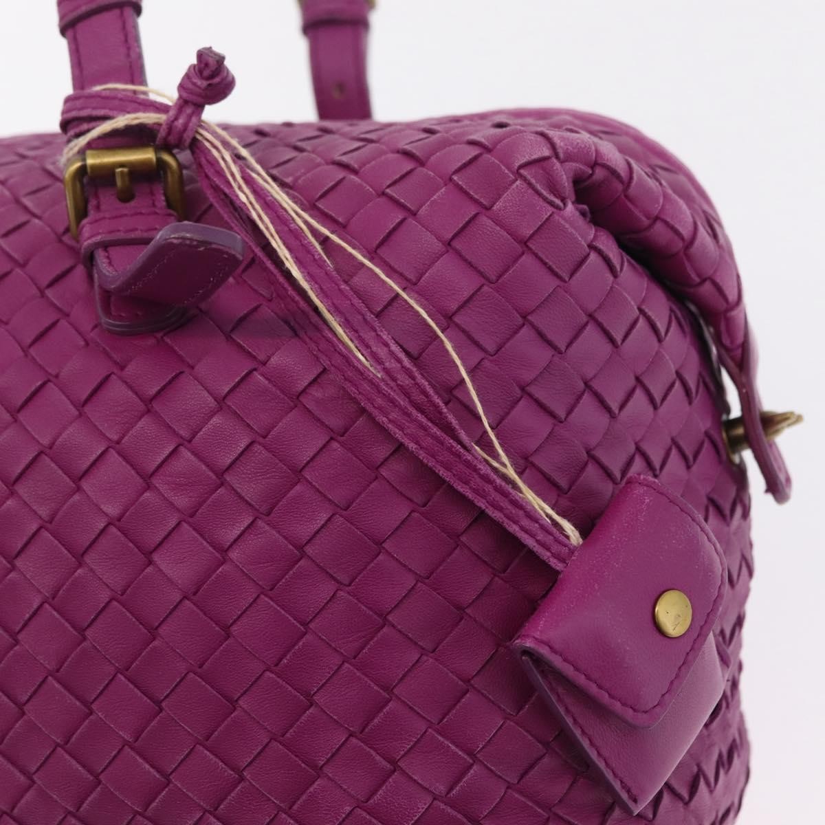 Bottega Veneta New Boston Intrecciato Nappa Purple Leather Handbag (Pre-Owned)