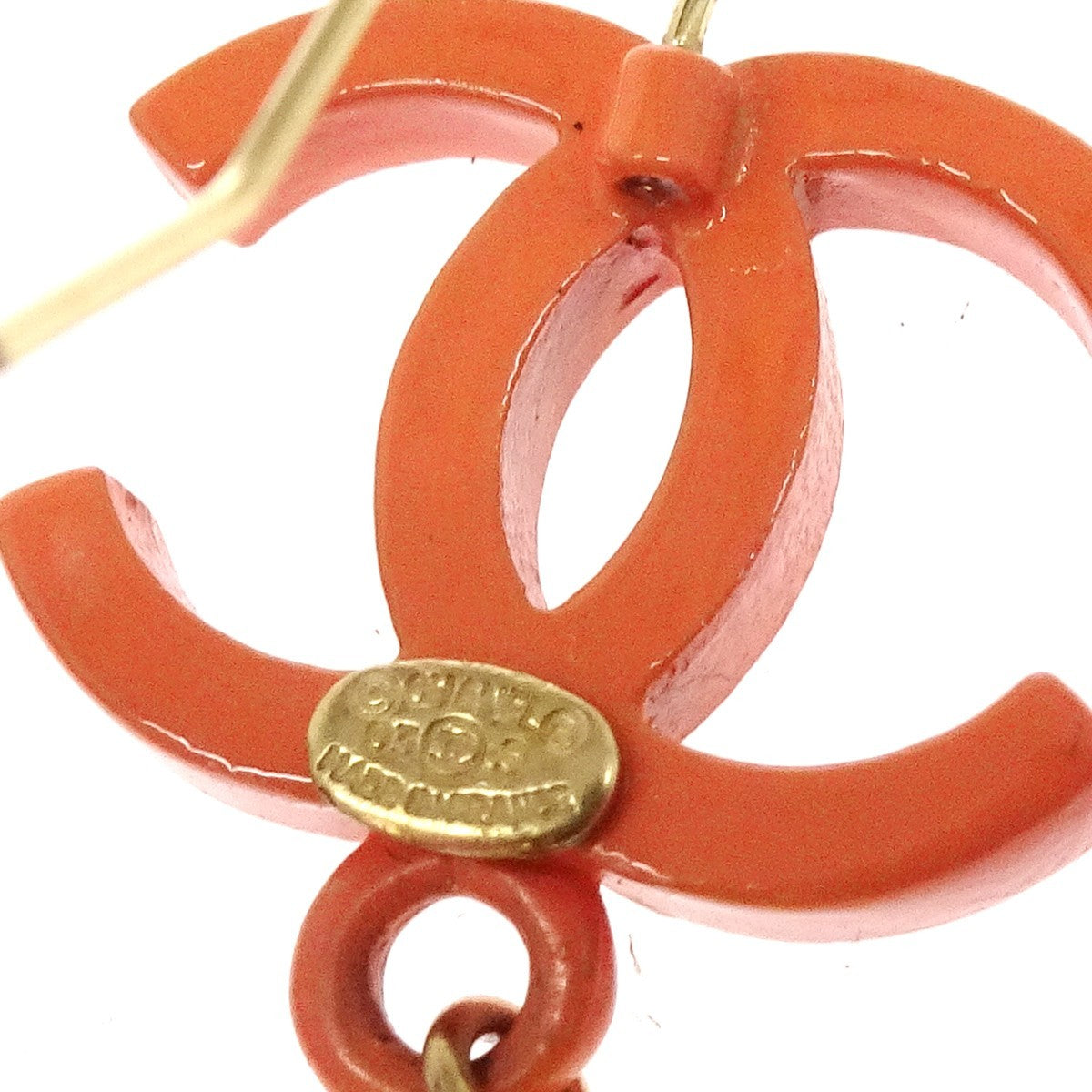 Chanel Cc Drop Metal With Beads Orange Gold_Plated Earrings Jewelry (Pre-Owned)