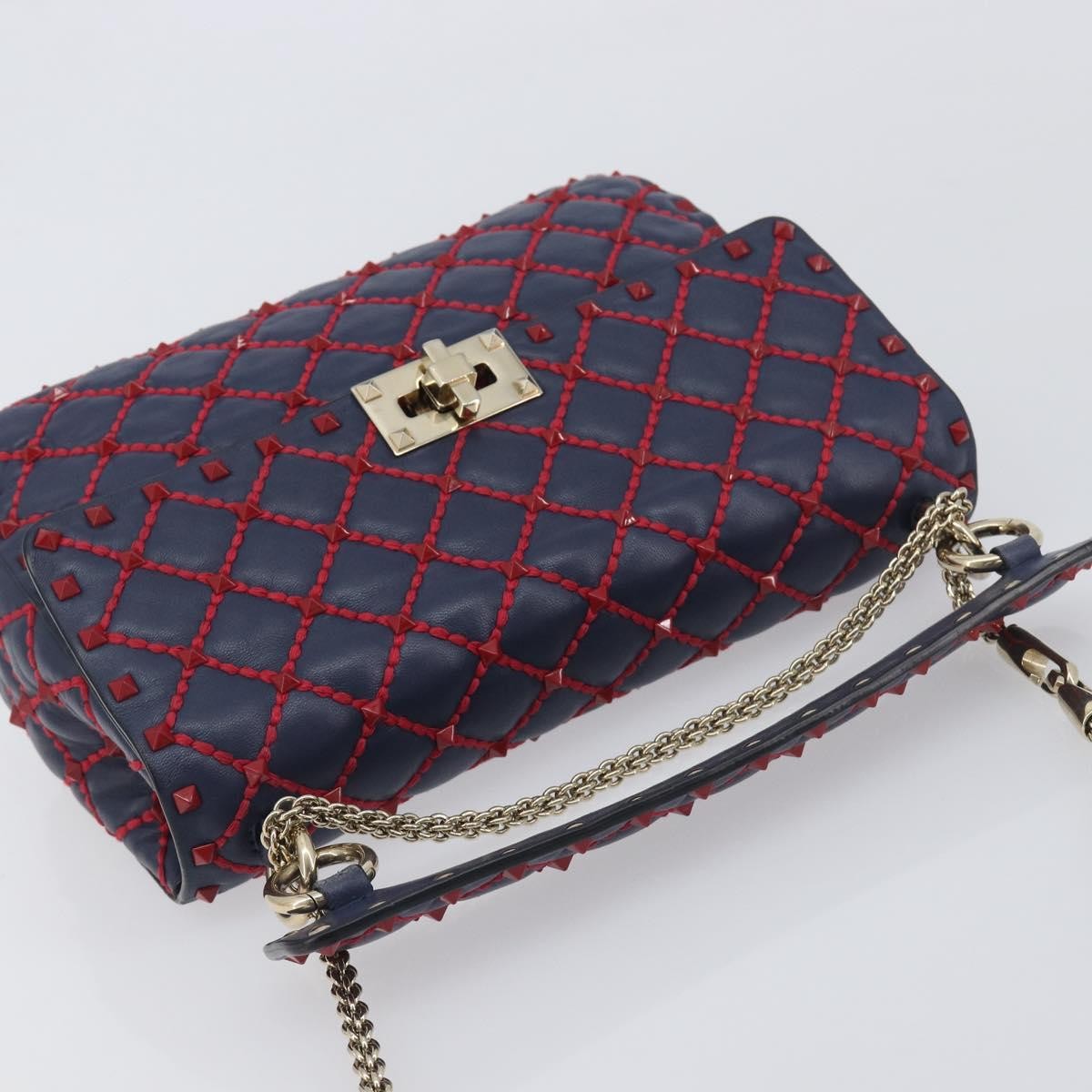 Valentino Garavani Rockstud Spike Flap Quilted Leather Navy Leather Shoulder Bag Bag (Pre-Owned)