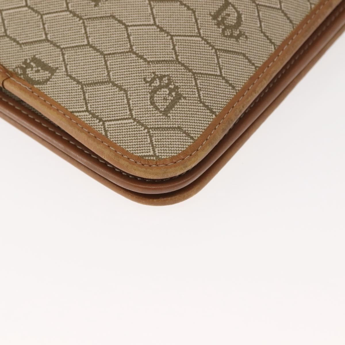 Christian Dior Vintage Honeycomb Chain Canvas Beige Canvas Shoulder Bag Bag (Pre-Owned)