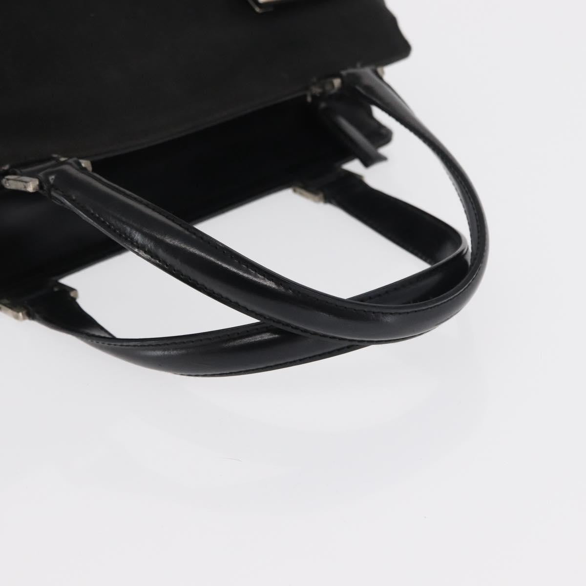 Salvatore Ferragamo Double Gancini Side Buckle Tote Canvas Black Canvas Handbag (Pre-Owned)