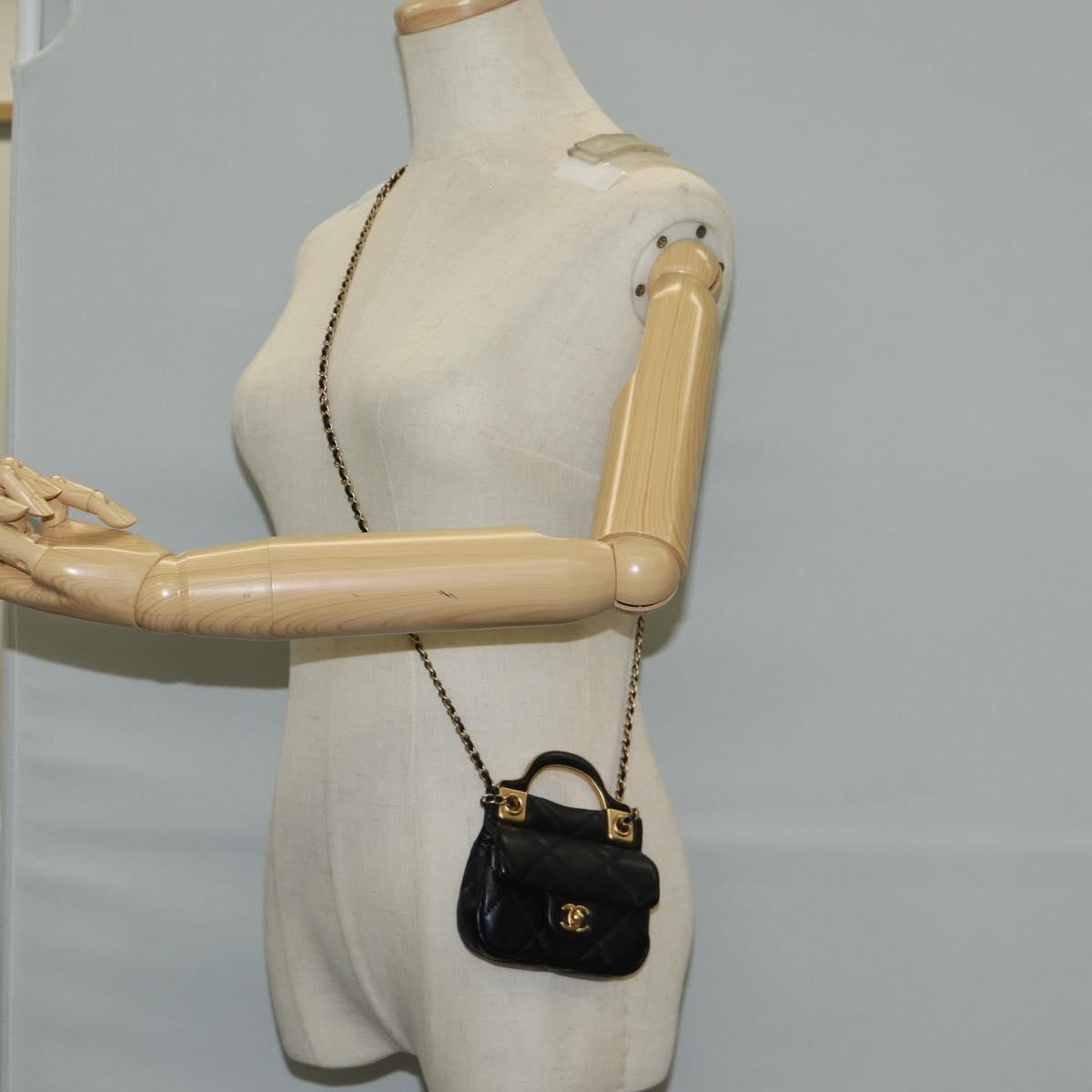 Chanel Lady Handle Flap Card Holder On Chain Quilted Calfskin Black Leather Bag (Pre-Owned)