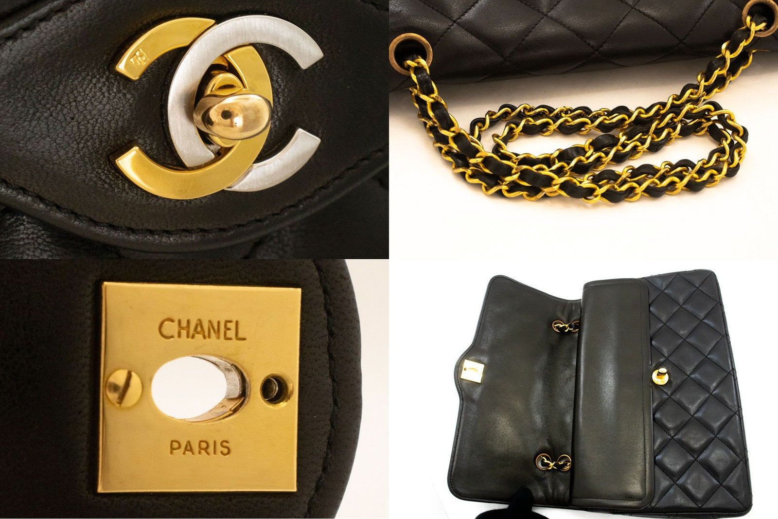 Chanel Vintage Two Tone Cc Flap Quilted Lambskin Black Leather Shoulder Bag Bag (Pre-Owned)