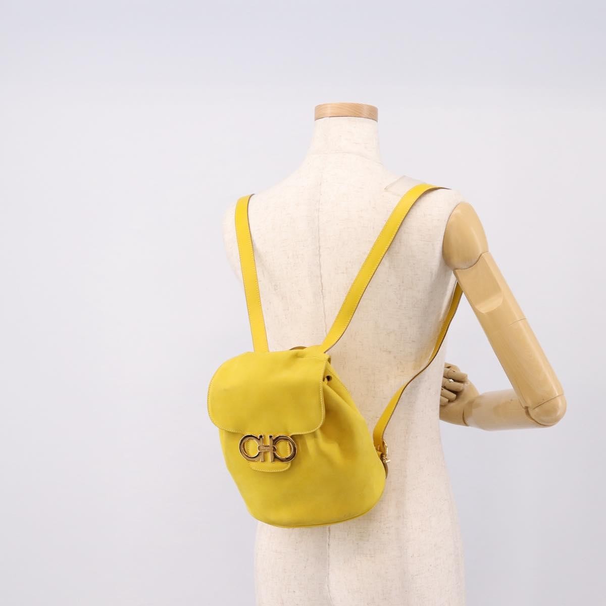 Salvatore Ferragamo Gancini Suede Yellow Suede Backpack Bag (Pre-Owned)