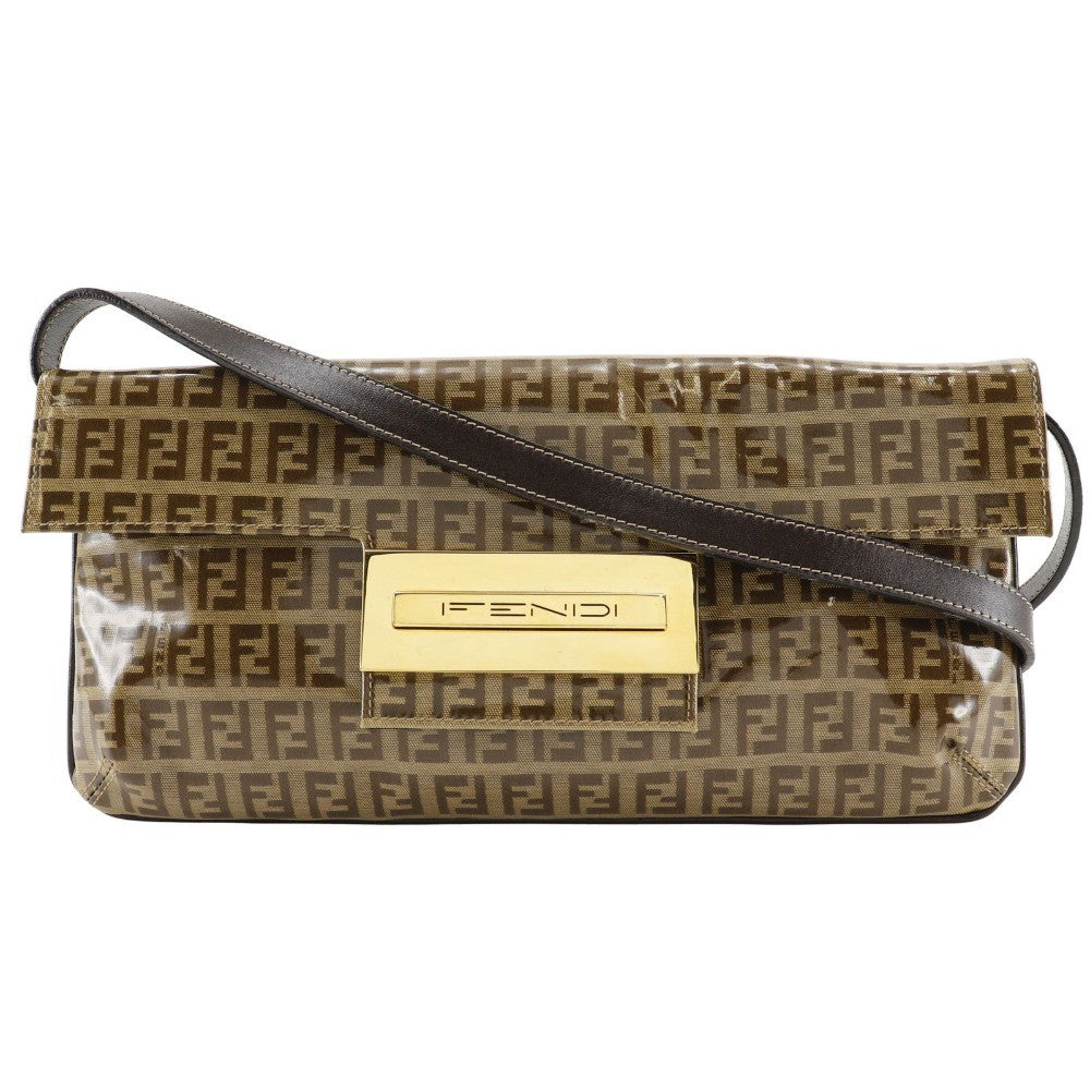Fendi Zucchino Mamma Baguette Vinyl Brown Plastic Shoulder Bag Bag (Pre-Owned)