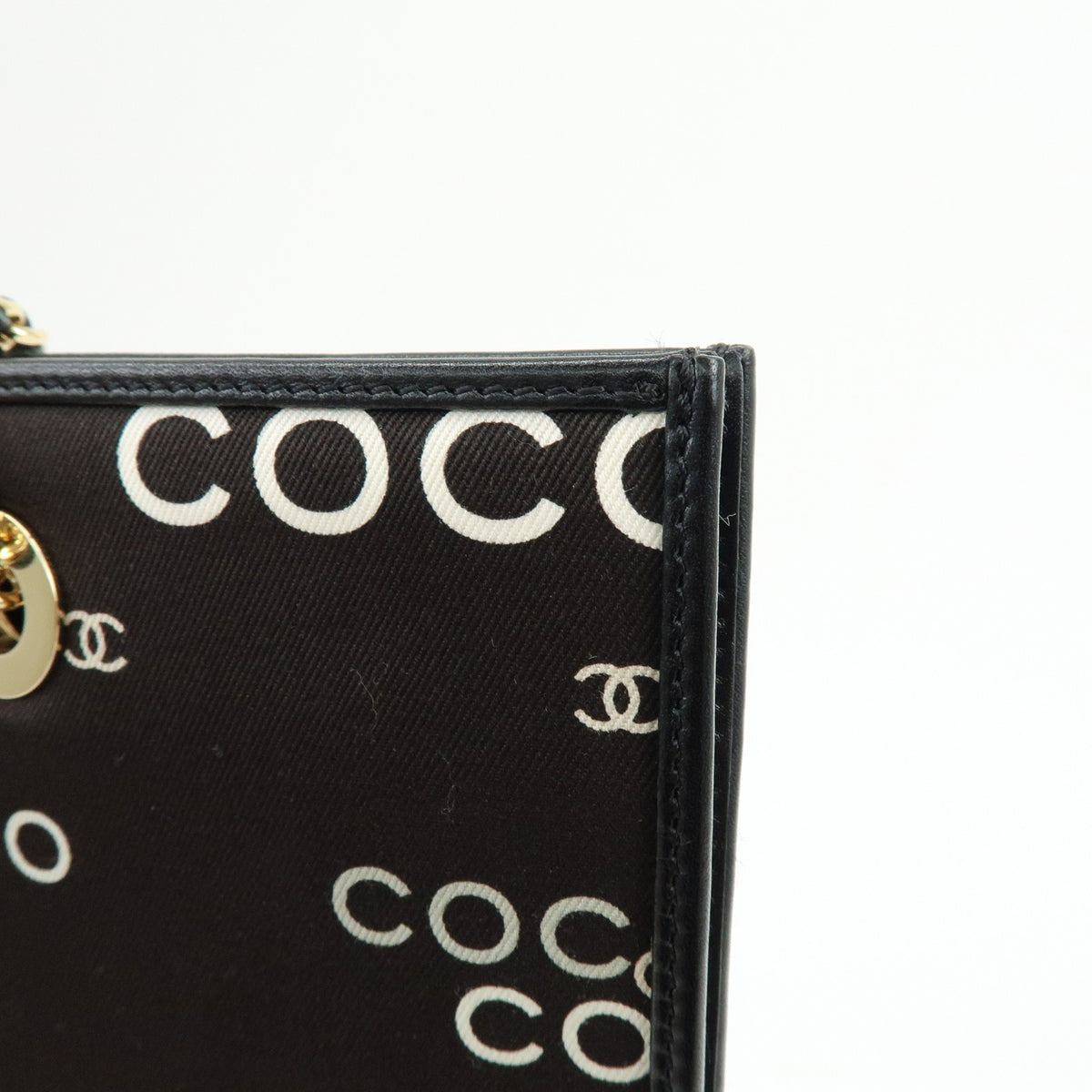 Chanel Vintage Coco Chain Shopping Printed Canvas Black Canvas Tote Bag Bag (Pre-Owned)