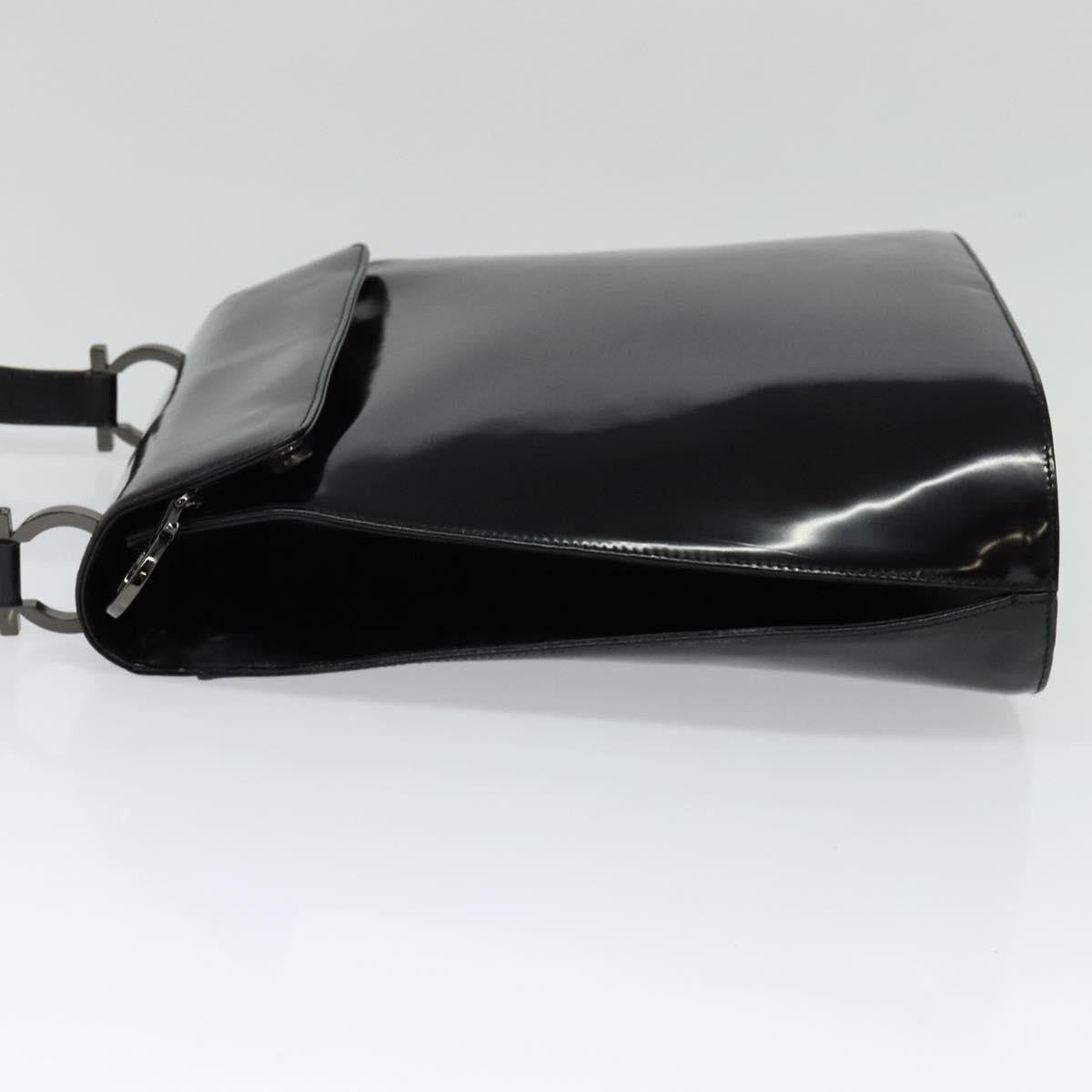 Salvatore Ferragamo Gancini Patent Leather Black Patent_Leather Shoulder Bag Bag (Pre-Owned)