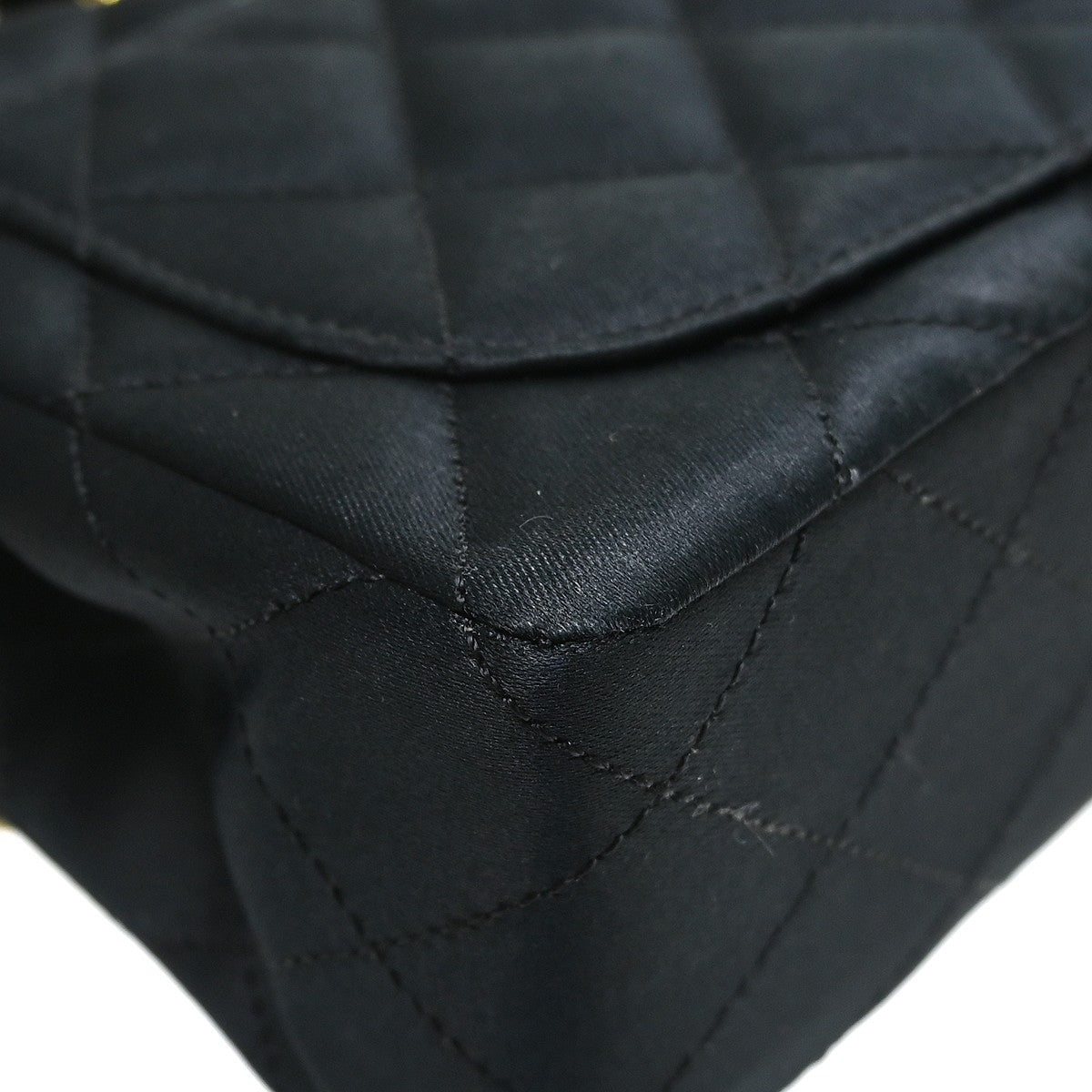 Chanel Vintage Square Classic Single Flap Quilted Satin Black Satin Handbag (Pre-Owned)