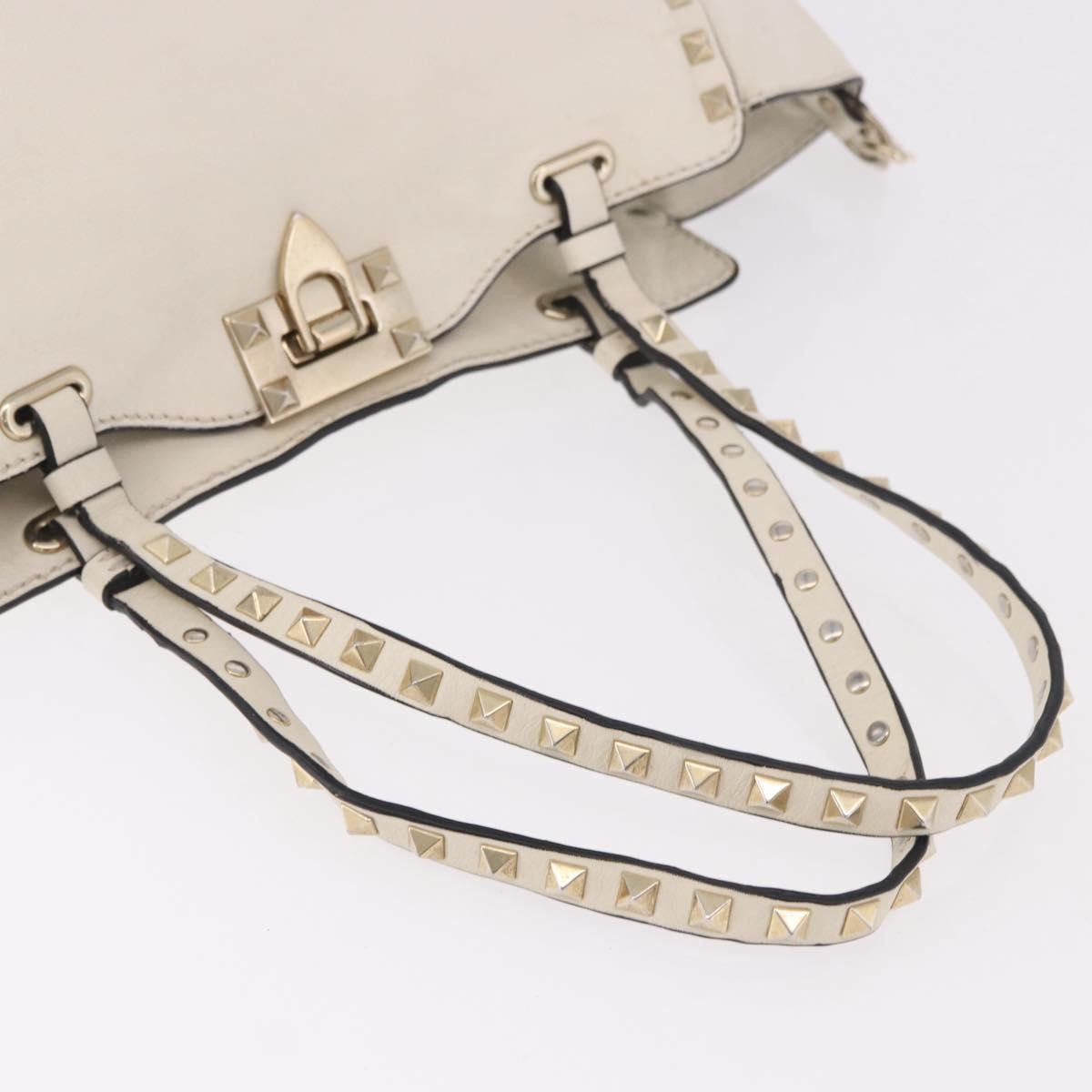 Valentino Garavani Rockstud Tote Soft Leather White Leather Tote Bag Bag (Pre-Owned)