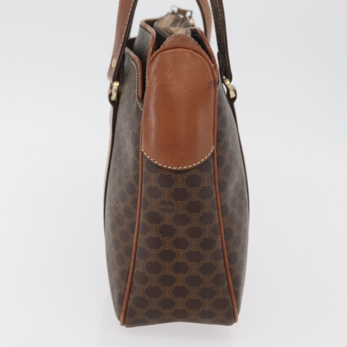 Celine Vintage Macadam Canvas And Leather Brown Canvas Handbag (Pre-Owned)