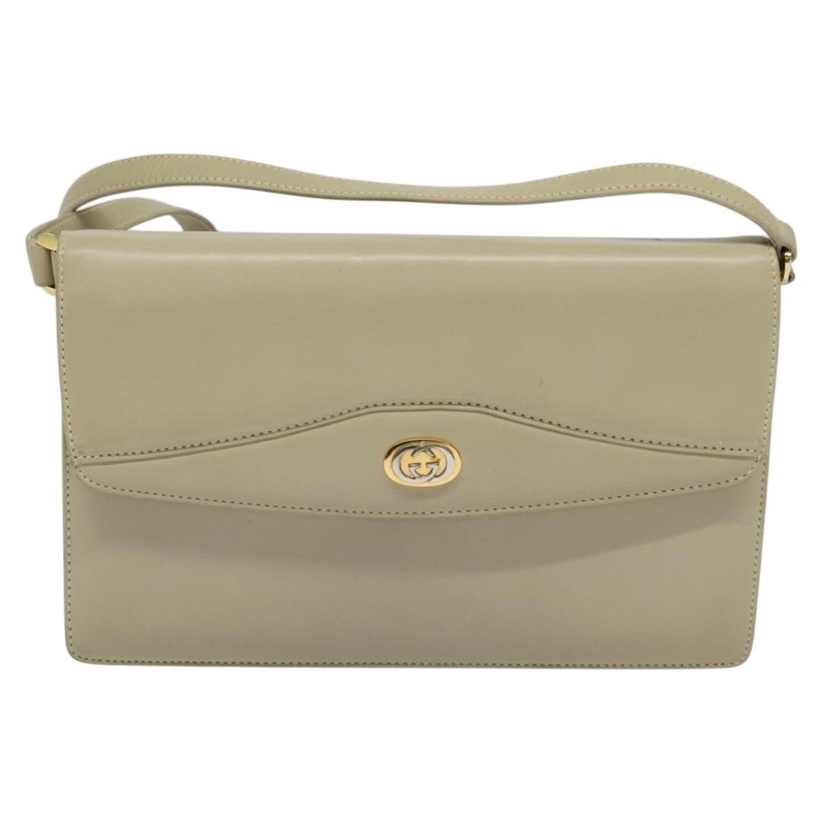 Gucci Vintage Interlocking G Flap Leather Beige Leather Shoulder Bag Bag (Pre-Owned)