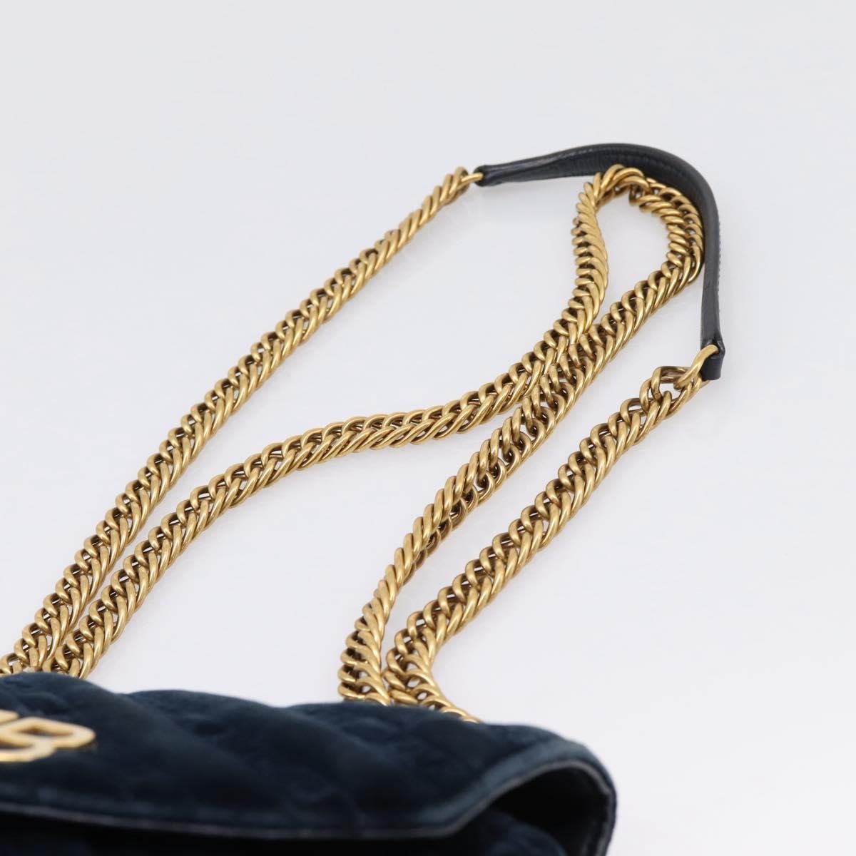 Balenciaga Bb Chain Round Quilted Velvet Navy Velvet Shoulder Bag Bag (Pre-Owned)