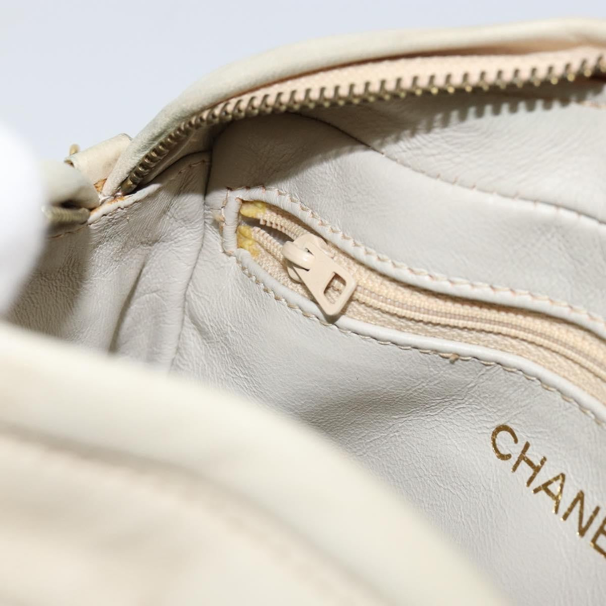 Chanel Vintage Front Pocket Camera Quilted Lambskin Beige Leather Shoulder Bag Bag (Pre-Owned)