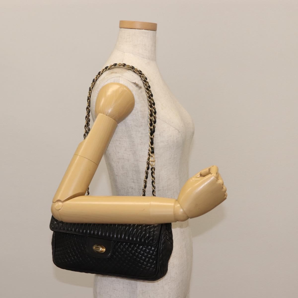 Bally Vintage Chain Quilted Leather Black Leather Shoulder Bag Bag (Pre-Owned)