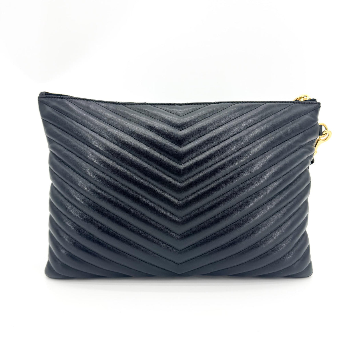 Saint Laurent Classic Monogram Wristlet Matelasse Chevron Leather Black Leather Clutche & Pouche Bag (Pre-Owned)