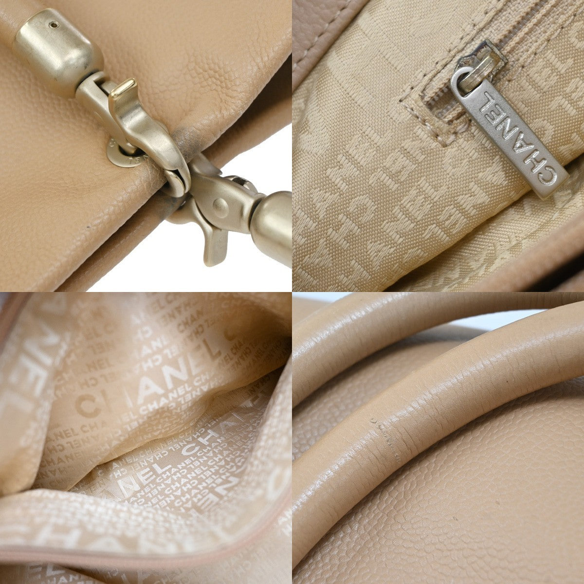 Chanel Vintage Handle Cc Caviar Beige Leather Tote Bag Bag (Pre-Owned)