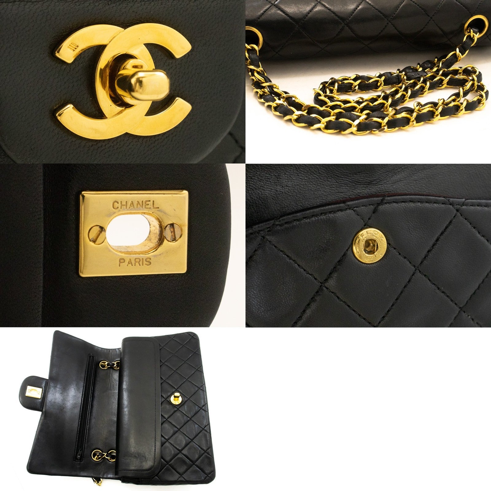 Chanel Classic Flap Lambskin Black Leather Crossbody Bag Bag (Pre-Owned)