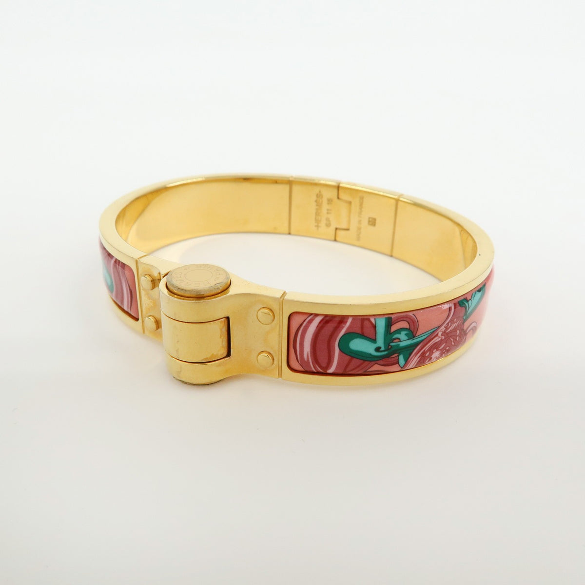 Hermes Charniere Uni Hinged Metal And Enamel Gold Metal Bracelet Jewelry (Pre-Owned)