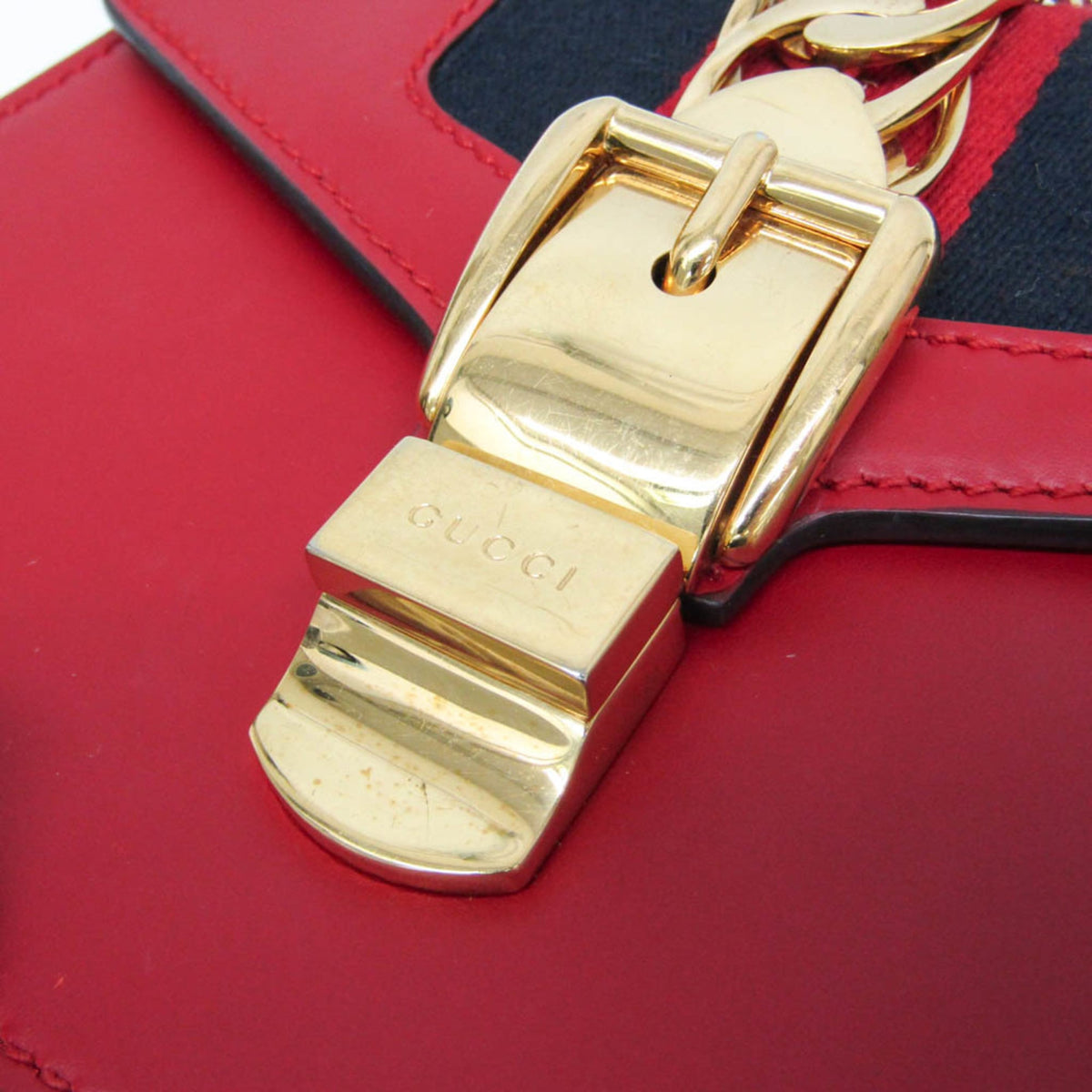 Gucci Sylvie Top Handle Leather Red Leather Handbag (Pre-Owned)