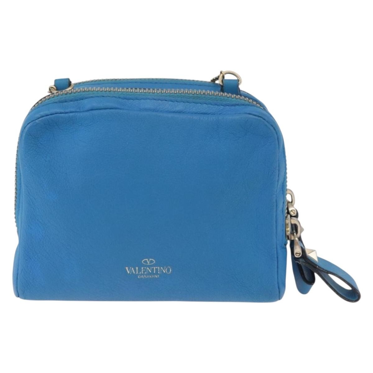 Valentino Garavani Rockstud Chain Camera Leather Blue Leather Clutche & Pouche Bag (Pre-Owned)
