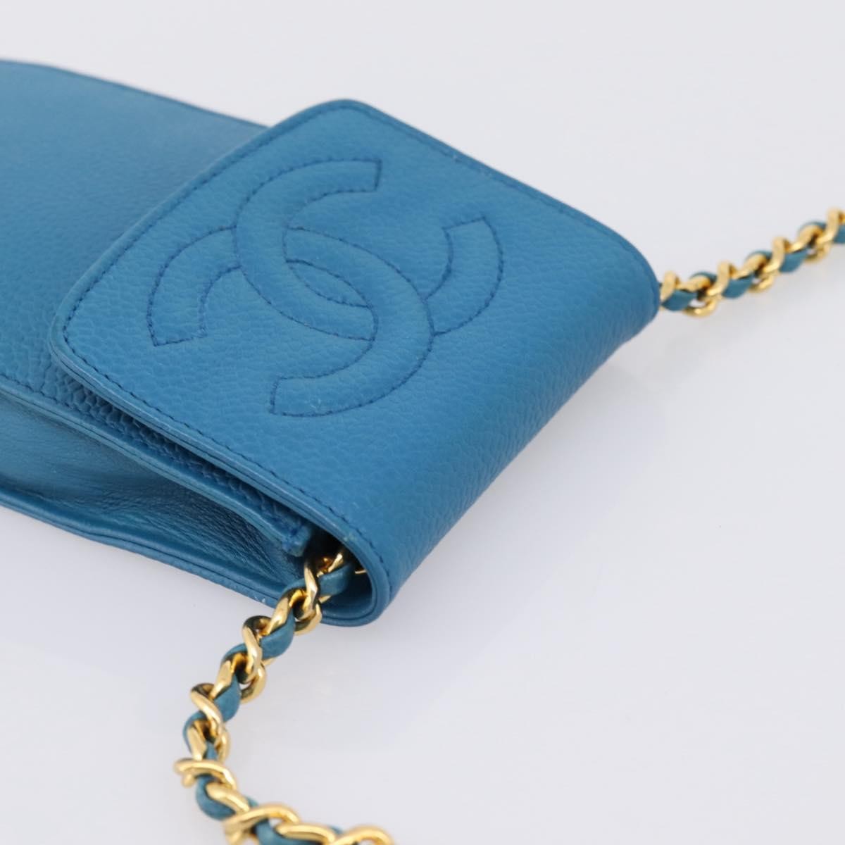 Chanel Vintage Cc Phone Holder Caviar Blue Leather Clutche & Pouche Bag (Pre-Owned)