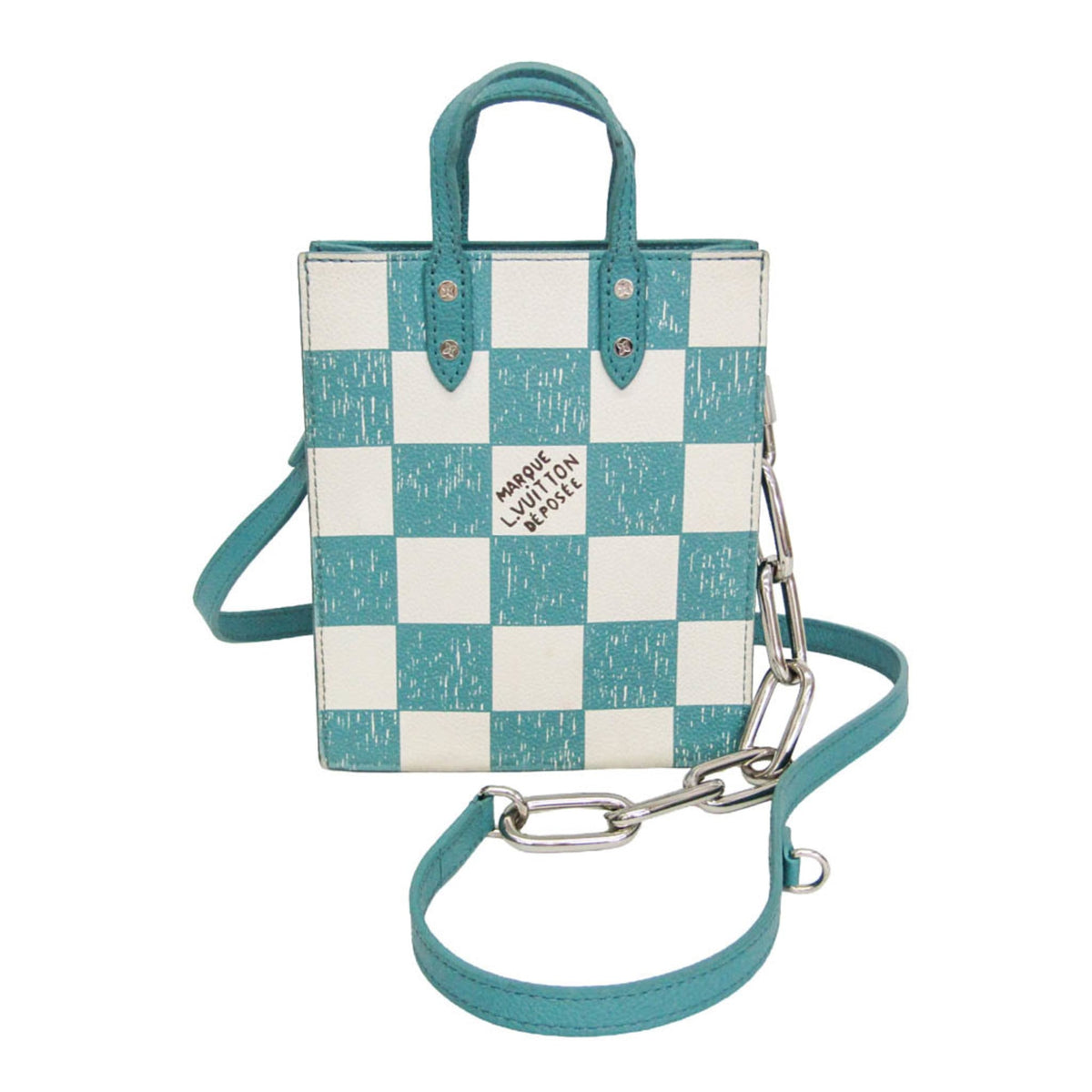 Louis Vuitton Sac Plat Limited Edition Marque Deposee Damier Giant Turquoise Canvas Handbag (Pre-Owned)