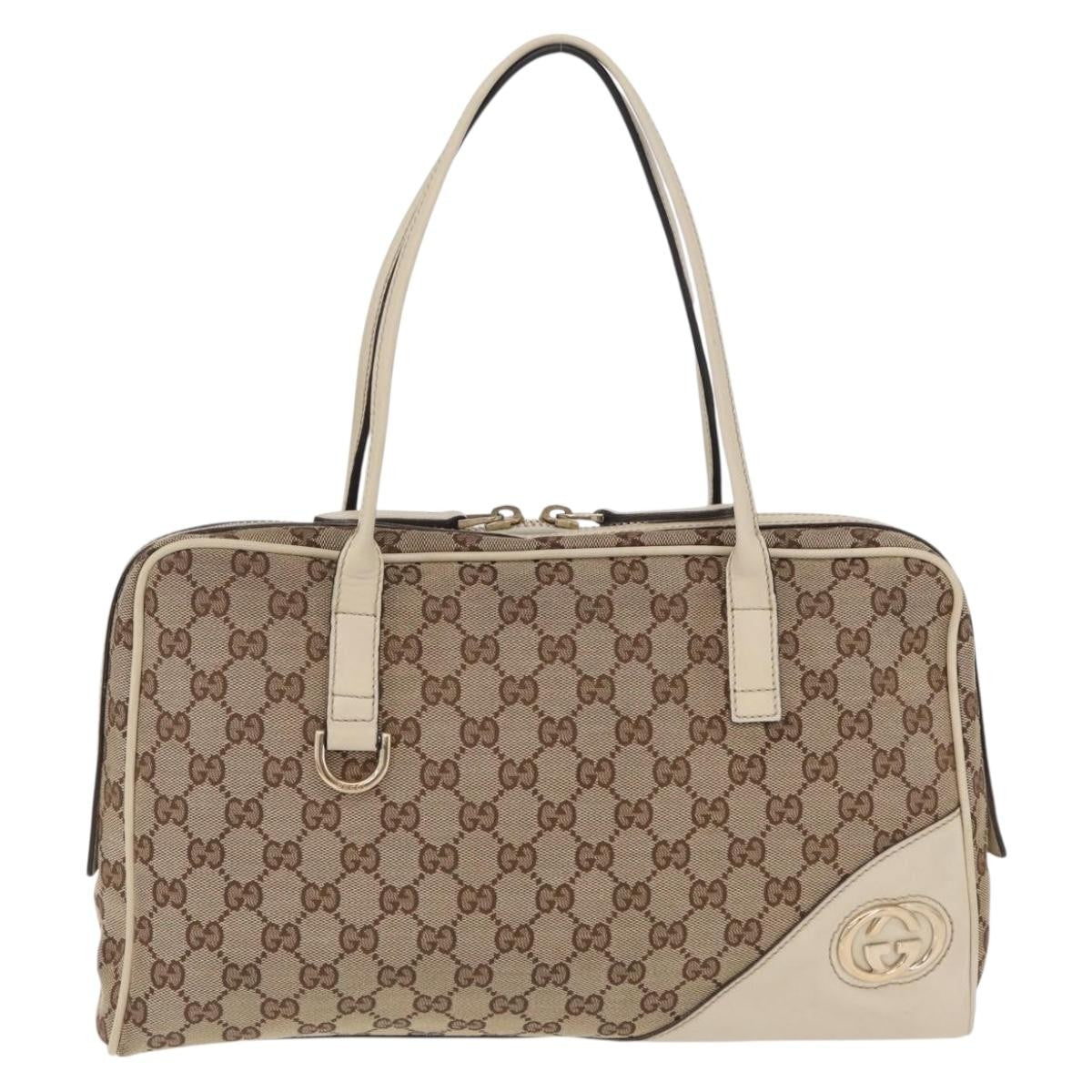 Gucci New Britt Boston Gg Canvas Beige Canvas Handbag (Pre-Owned)