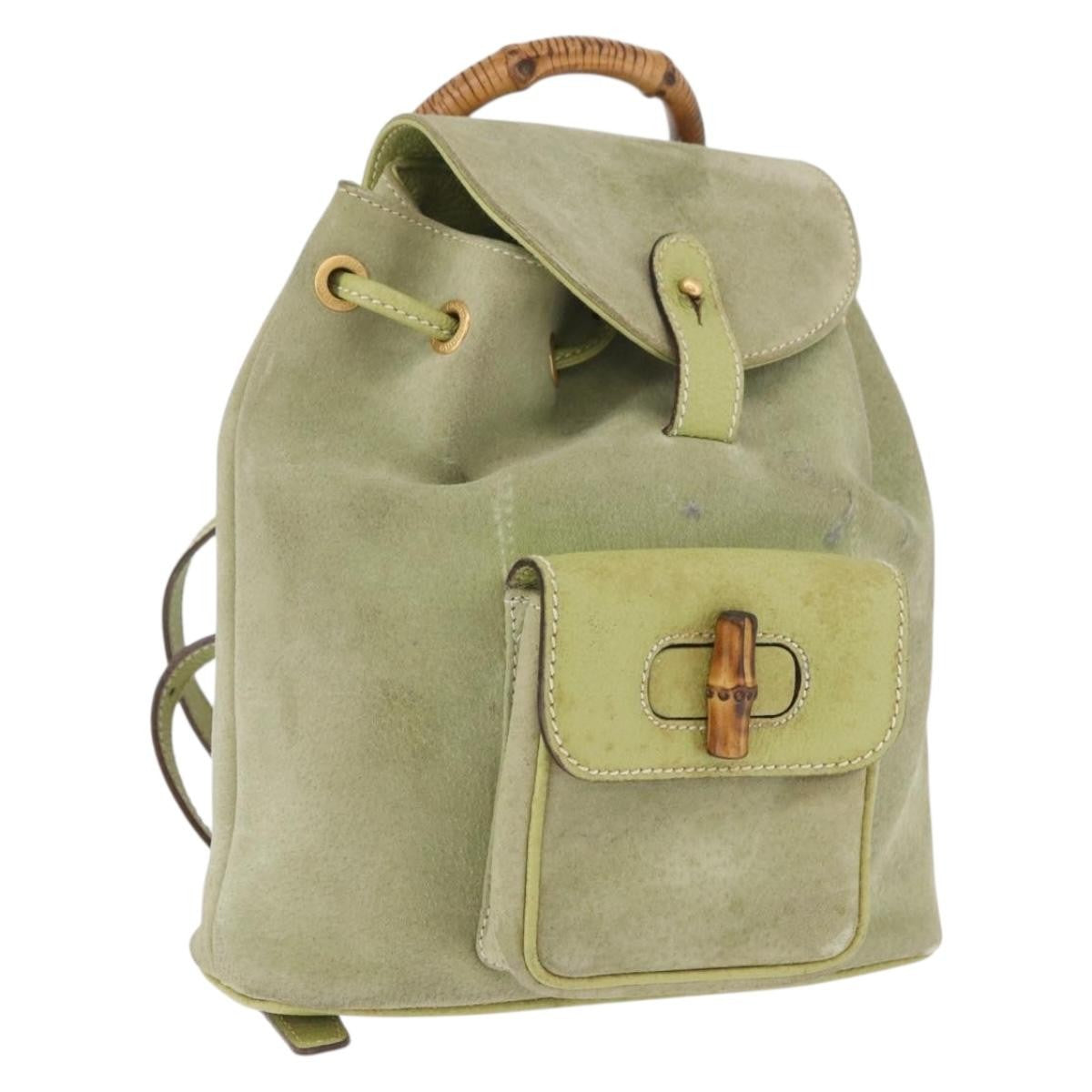 Gucci Gucci Bamboo Daim Green Suede Backpack Bag (Pre-Owned)