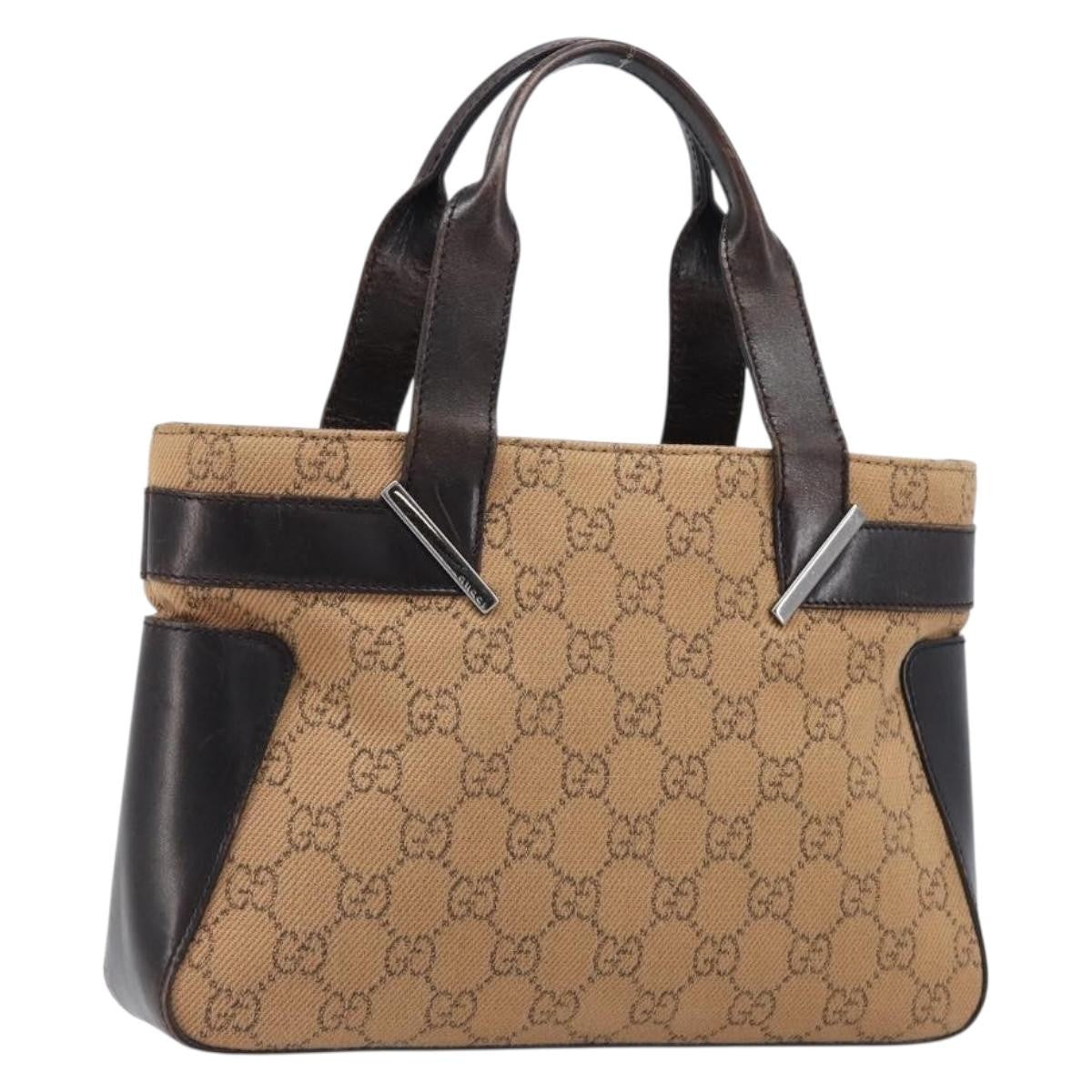 Gucci Open Tote Gg Canvas And Leather Beige Canvas Handbag (Pre-Owned)