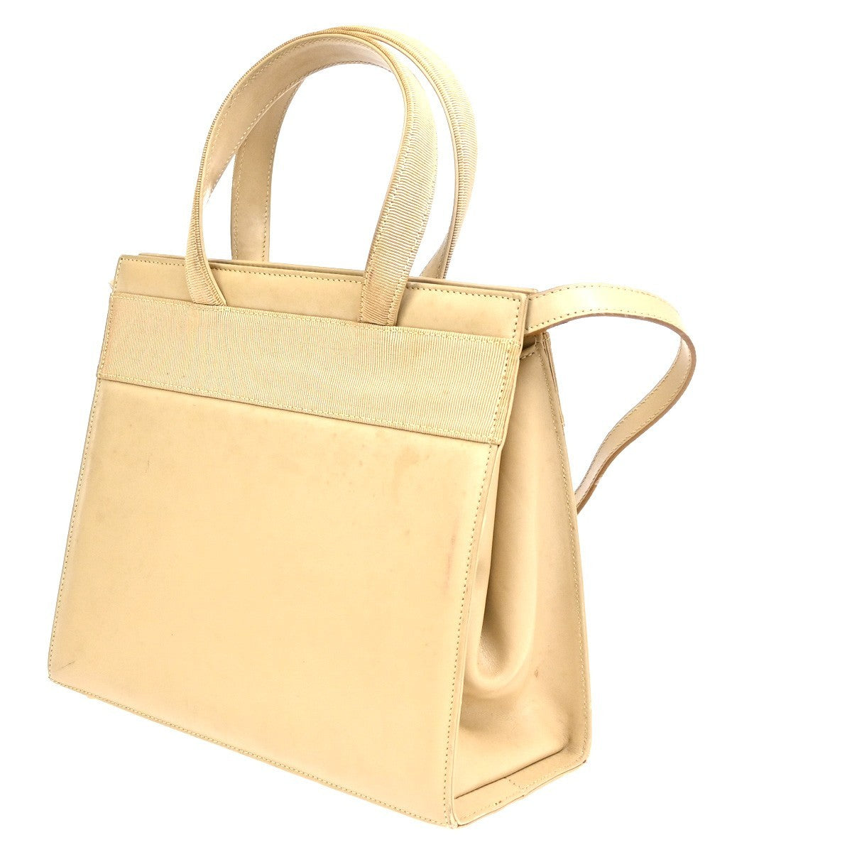 Salvatore Ferragamo Convertible Vara Bow Tote Leather Beige Leather Handbag (Pre-Owned)