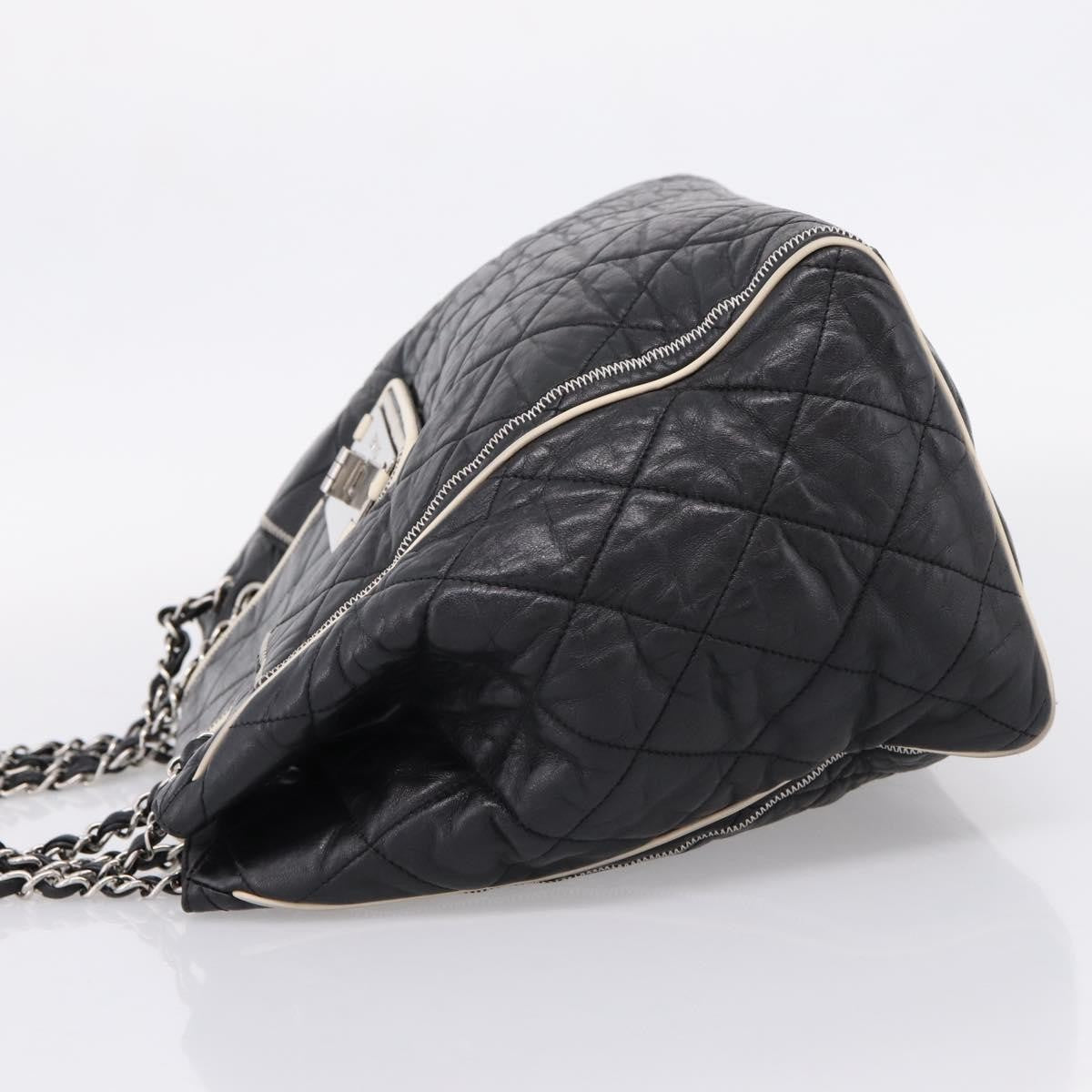 Chanel North South Mademoiselle Lock Quilted Leather Black Leather Tote Bag Bag (Pre-Owned)