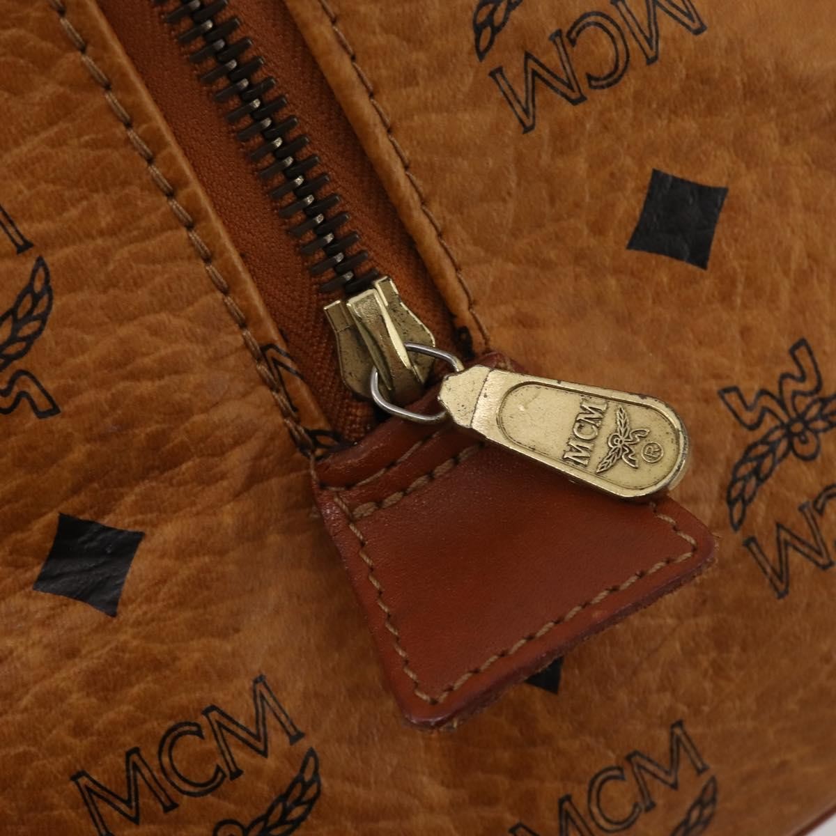 MCM Vicetos Logogram Boston Brown Leather Travel Bag Bag (Pre-Owned)