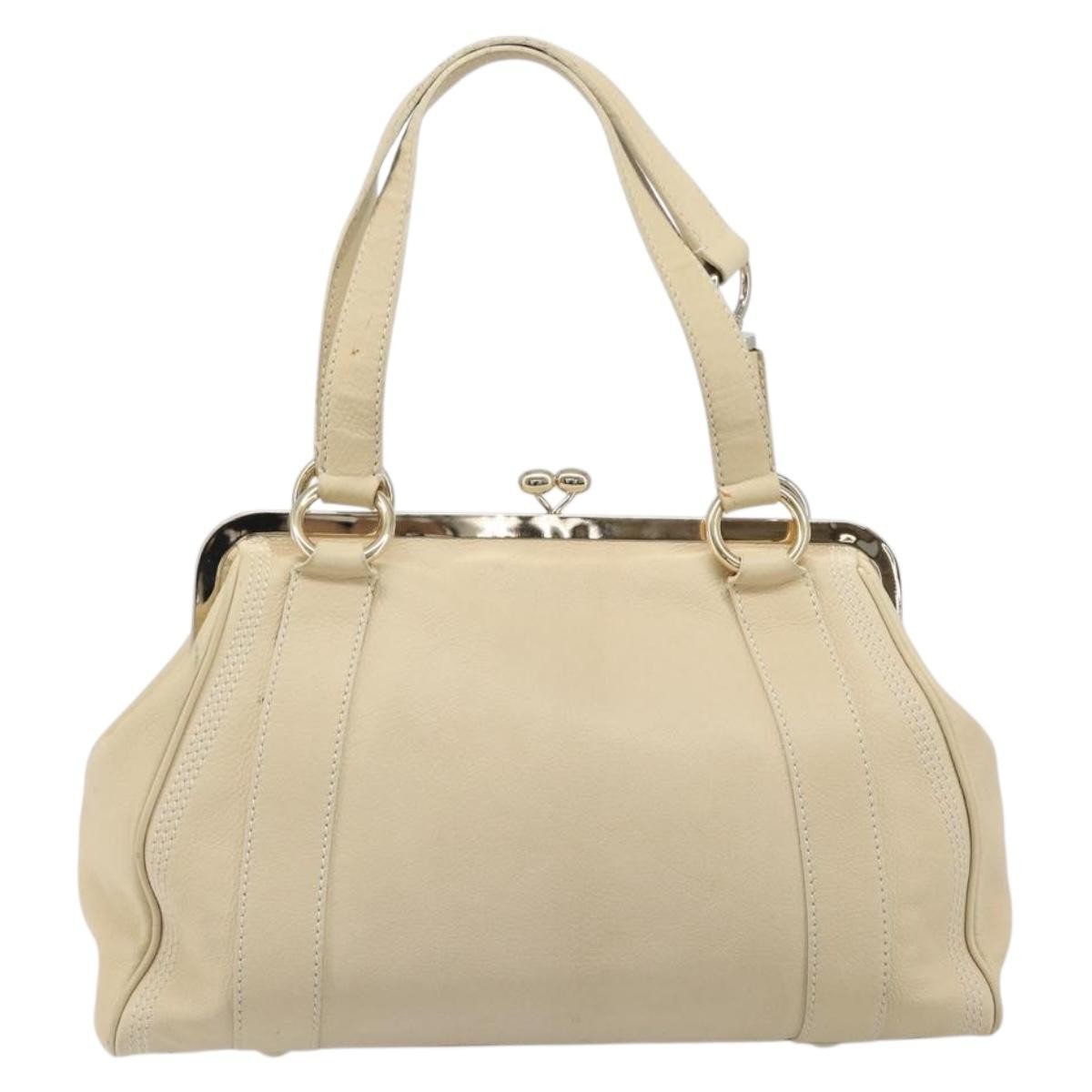 Celine Vintage Kisslock Frame Leather Beige Leather Handbag (Pre-Owned)