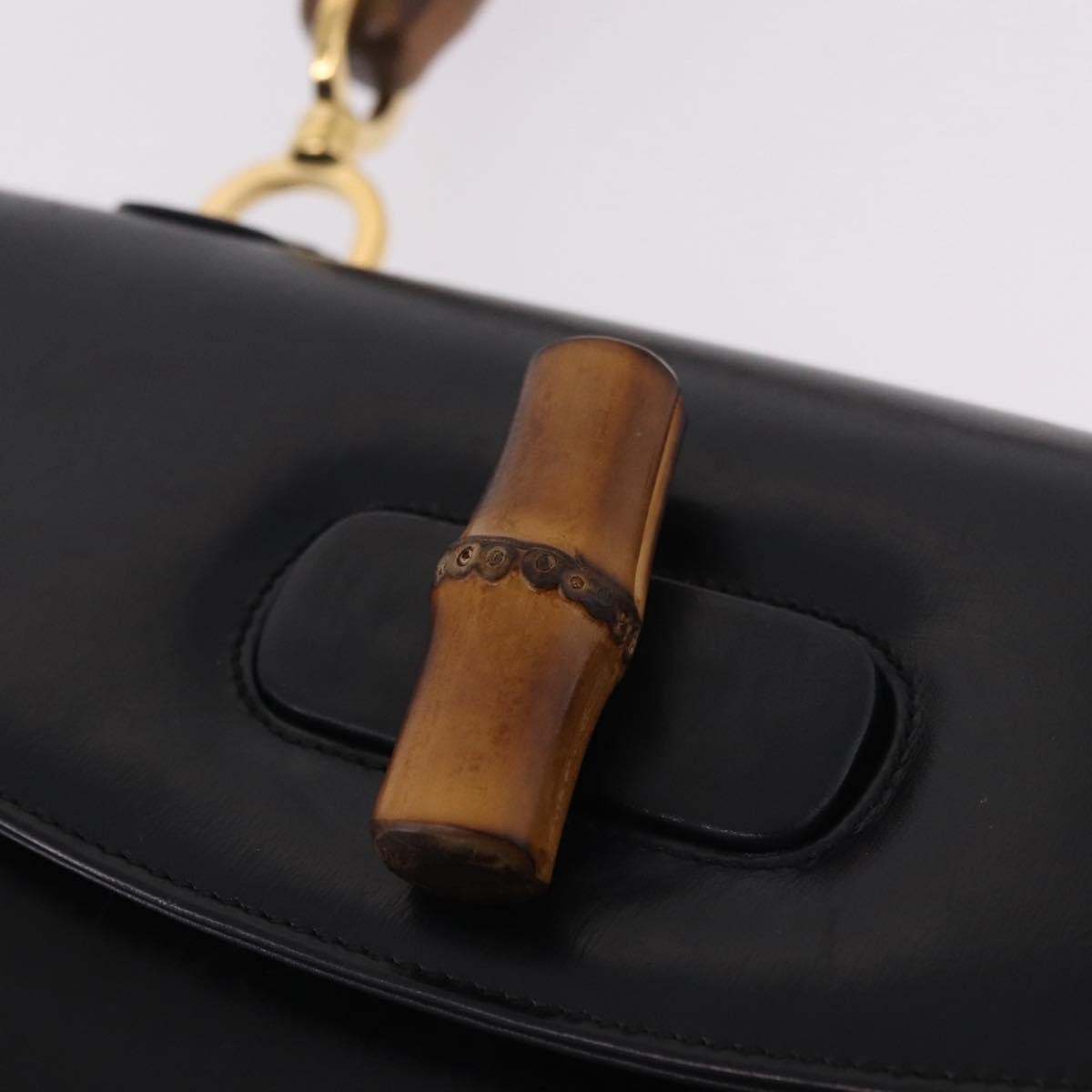 Gucci Vintage Convertible Bamboo Top Handle Leather Black Leather Handbag (Pre-Owned)