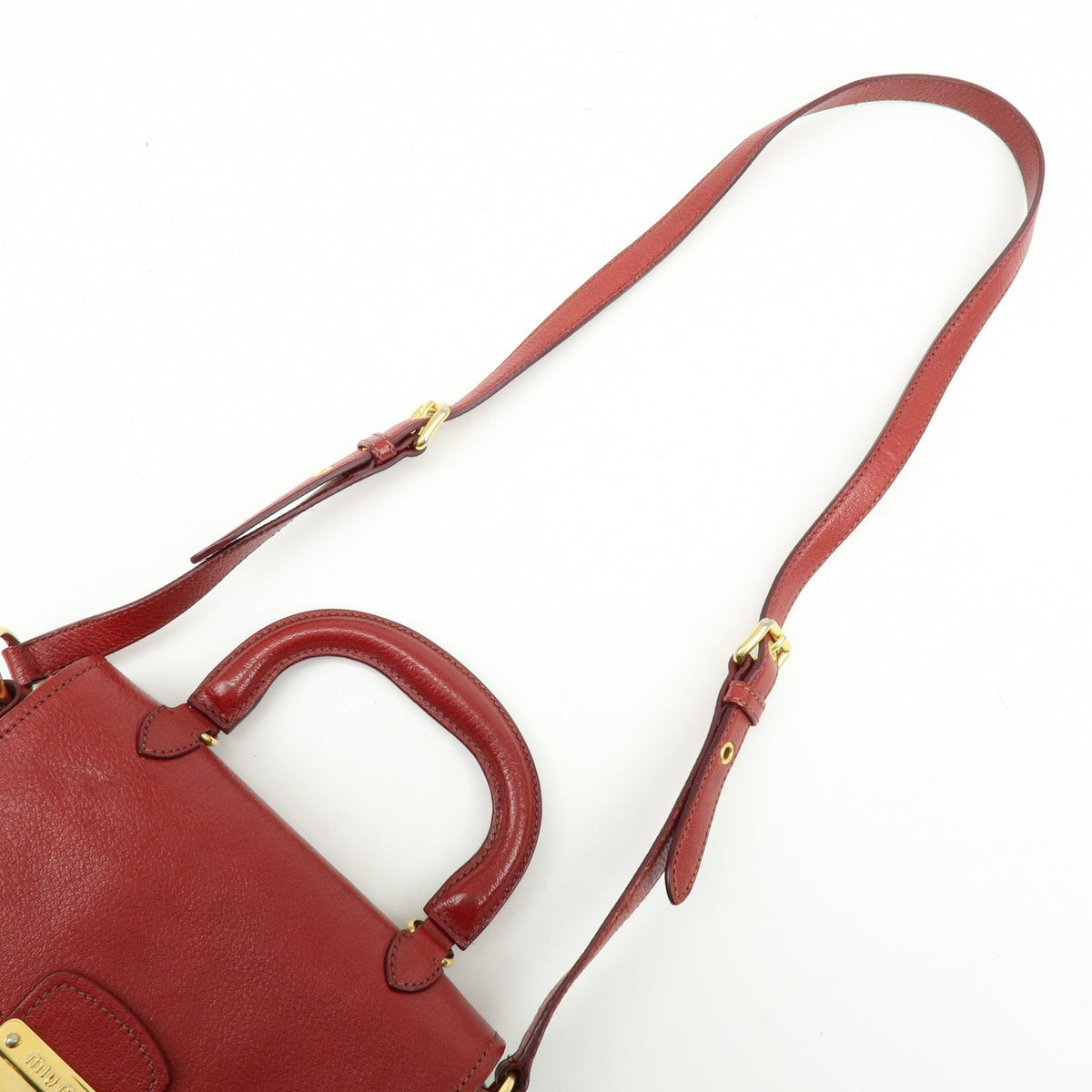 Miu Miu Madras Top Handle Leather Red Leather Handbag (Pre-Owned)