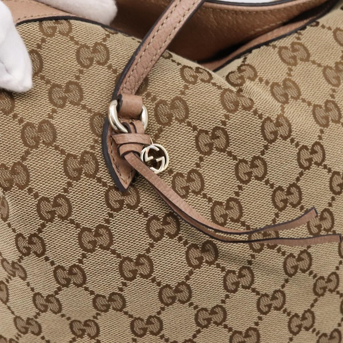 Gucci Bree Convertible Top Handle Gg Canvas With Leather Beige Canvas Handbag (Pre-Owned)