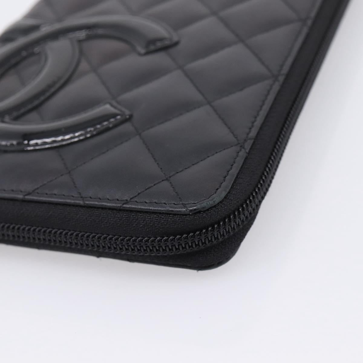 Chanel Cambon Zip Around Organizer Quilted Lambskin Black Leather Wallets Accessory (Pre-Owned)