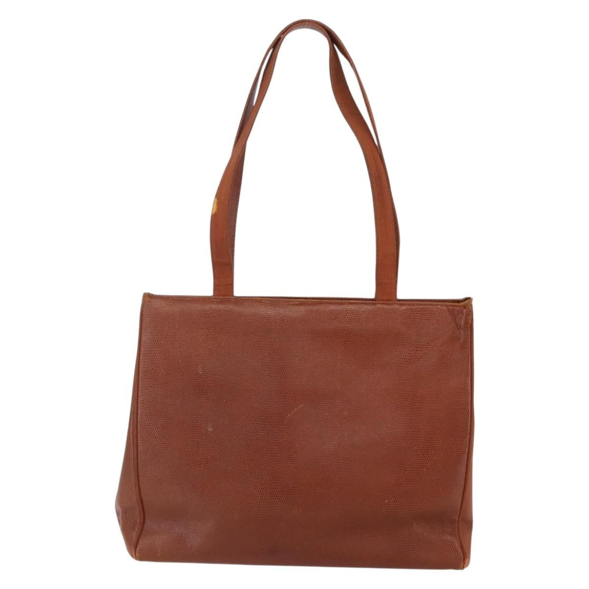 Salvatore Ferragamo Vintage Vara Bow Tote Lizard Embossed Leather Brown Leather Tote Bag Bag (Pre-Owned)