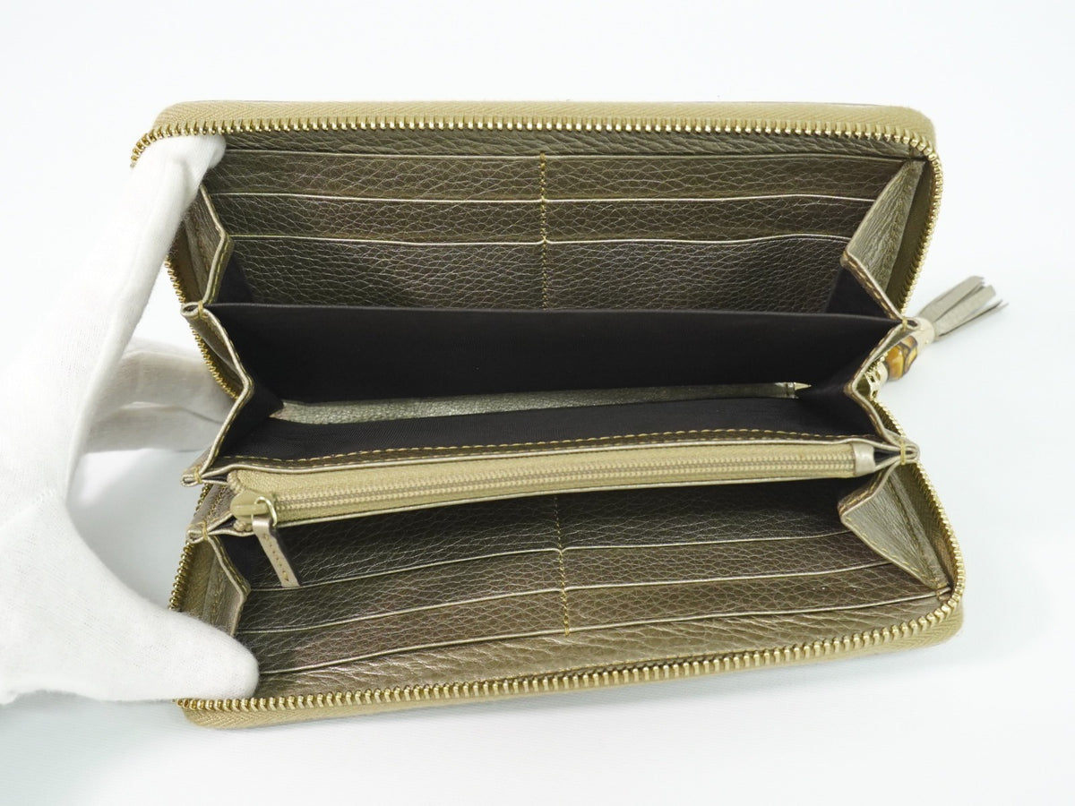 Gucci Bamboo Tassel Zip Leather Gold Leather Wallets Accessory (Pre-Owned)