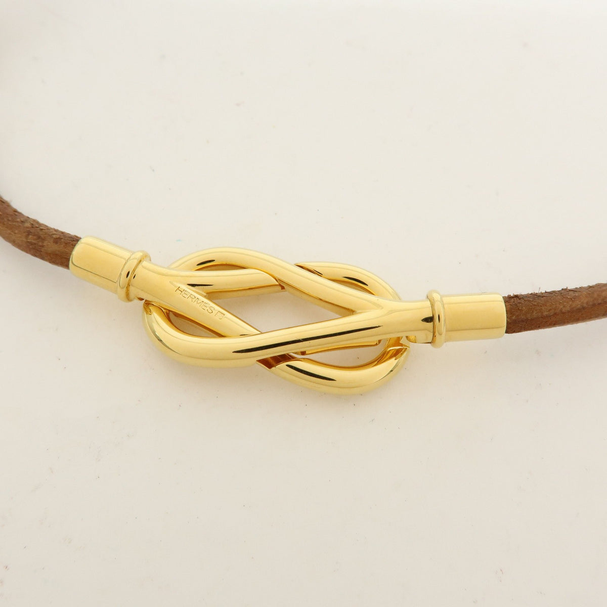 Hermes Jumbo Hook Choker Woven Leather And Metal Brown Leather Necklace Jewelry (Pre-Owned)